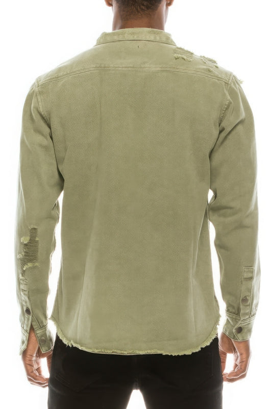 Men's Ripped Denim Overshirt JoySkyBoutique