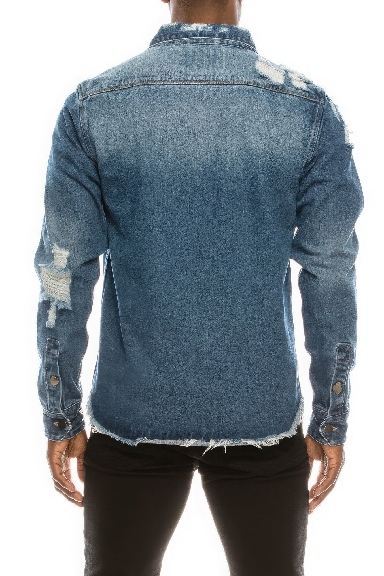 Men's Ripped Denim Overshirt JoySkyBoutique