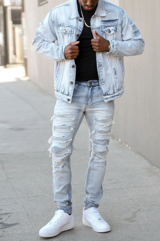 Diamond Denim Jacket JoySkyBoutique