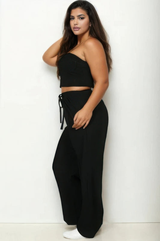 Plus Bustier Crop Cami Top & Slant Pocket Straight Pants JoySkyBoutique