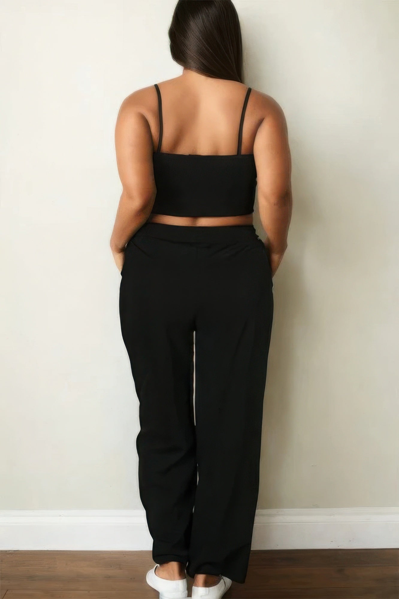 Plus Bustier Crop Cami Top & Slant Pocket Straight Pants JoySkyBoutique