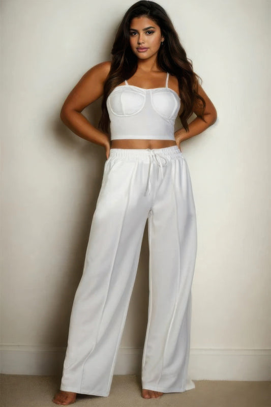 Plus Bustier Crop Cami Top & Slant Pocket Straight Pants JoySkyBoutique