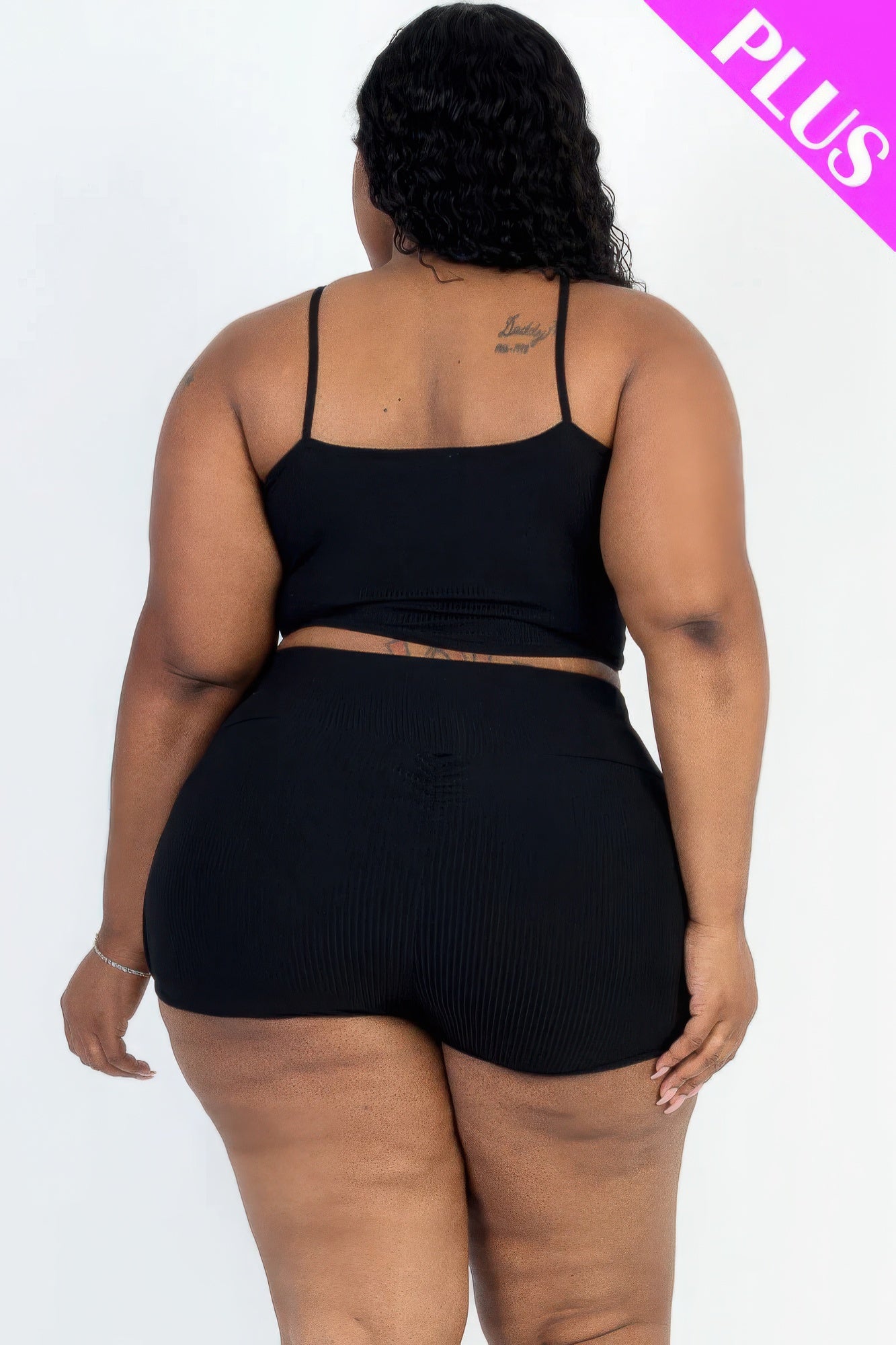 Plus Size Ribbed Cami Crop Top & Ruched Shorts Set JoySkyBoutique