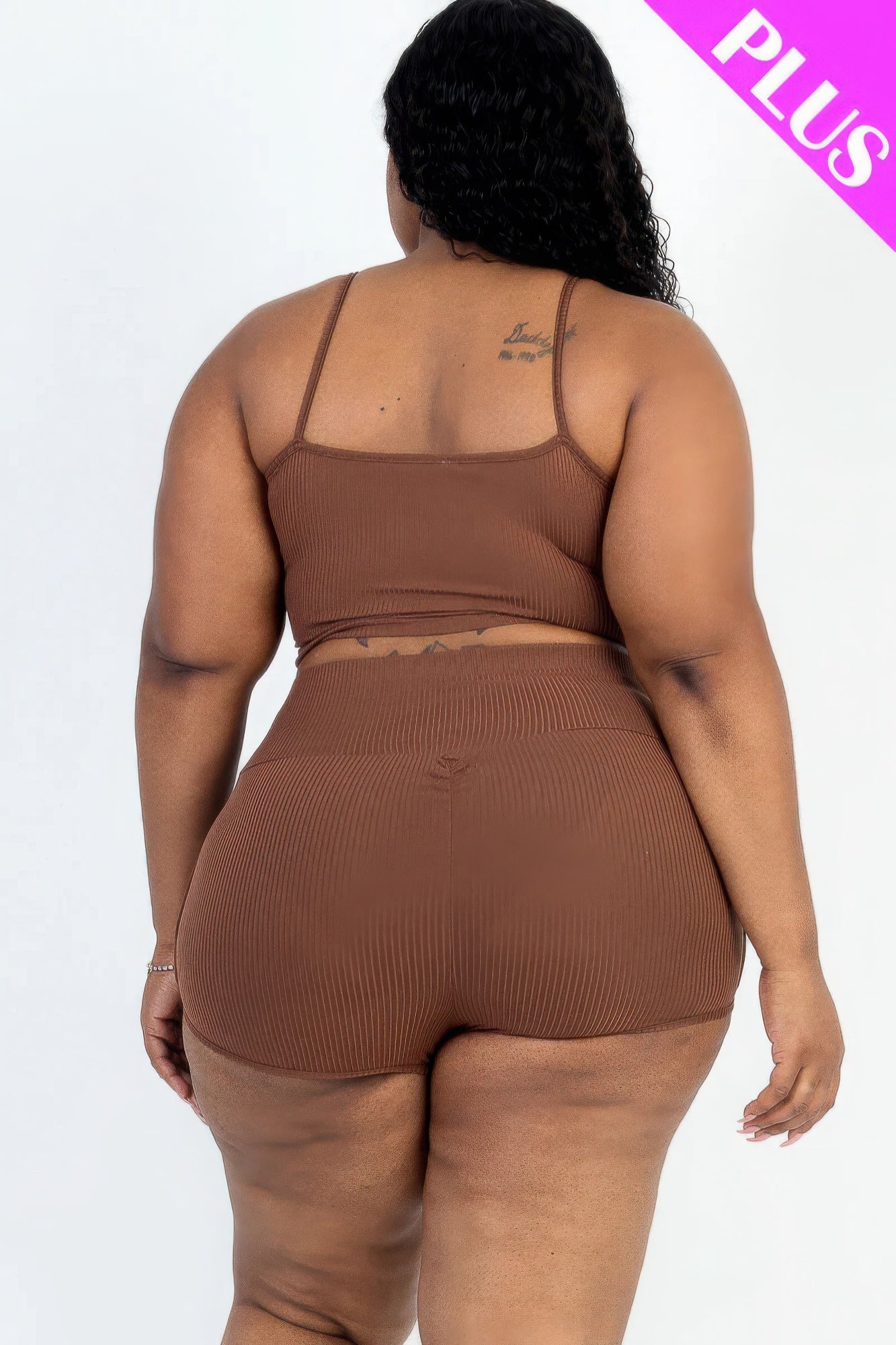 Plus Size Ribbed Cami Crop Top & Ruched Shorts Set JoySkyBoutique