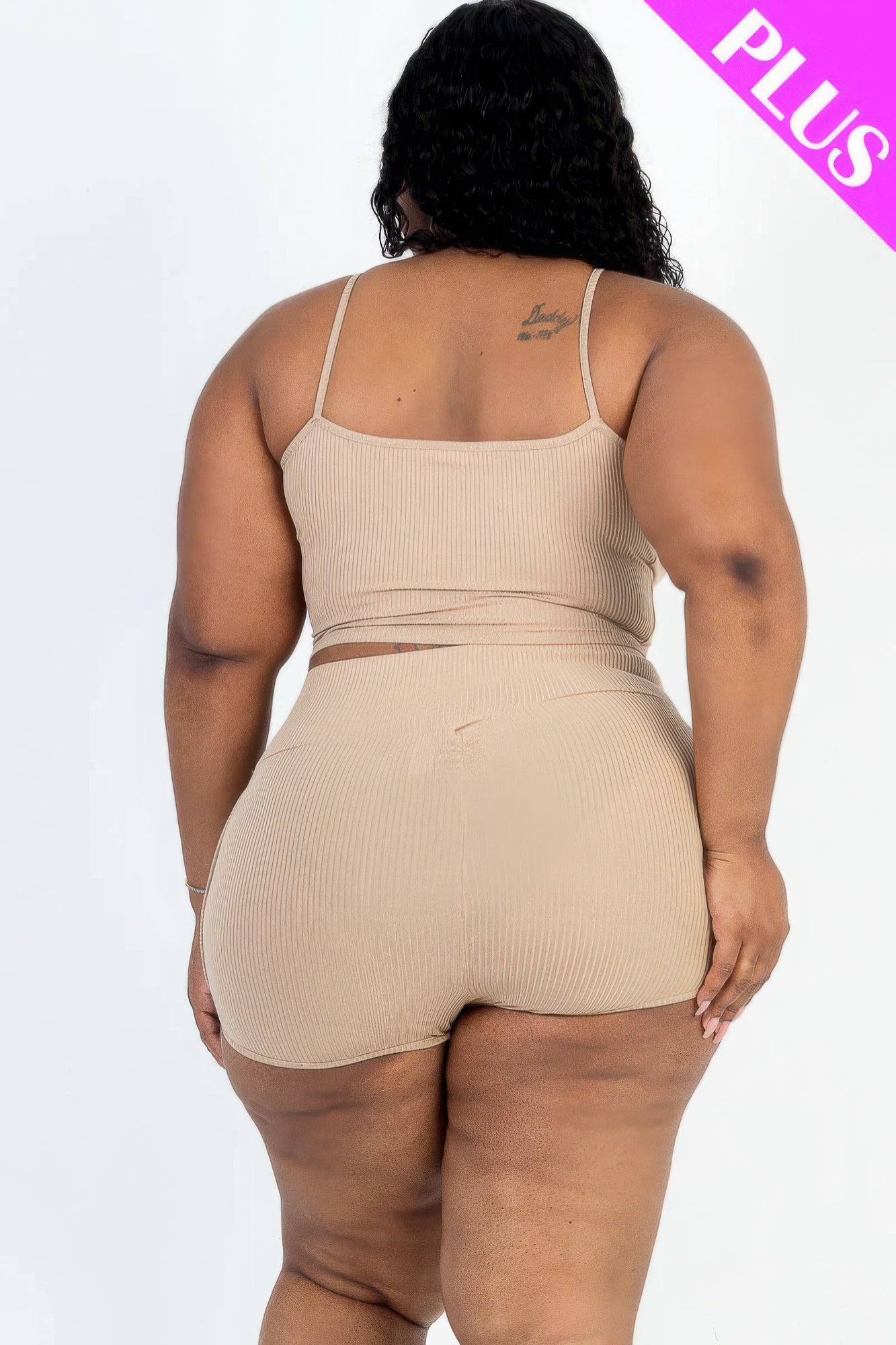 Plus Size Ribbed Cami Crop Top & Ruched Shorts Set JoySkyBoutique