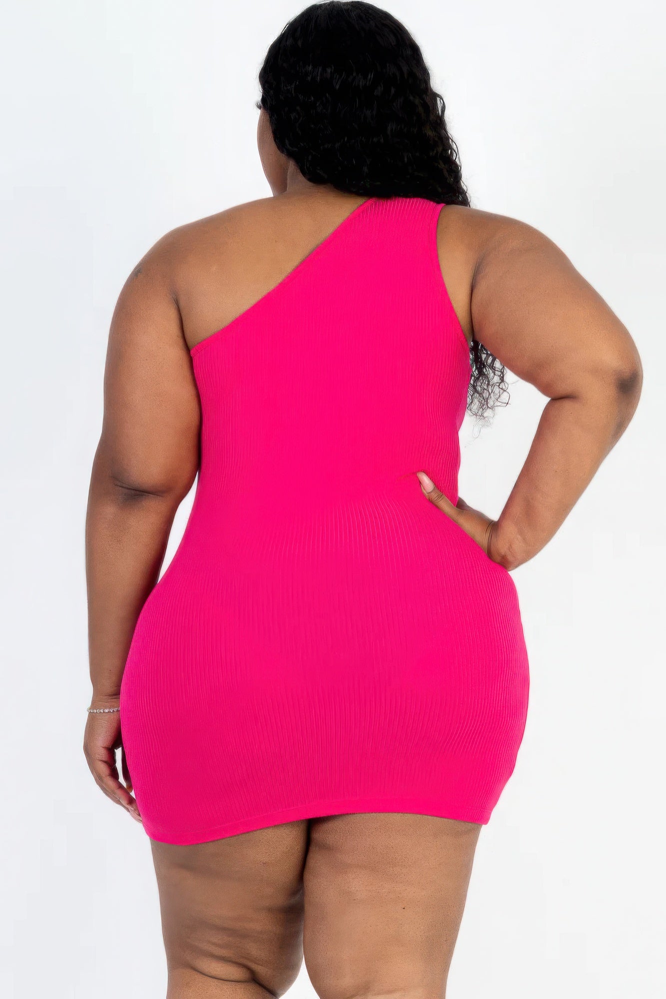 Plus Size Ribbed One Shoulder Cutout Front Casual Mini Bodycon Dress JoySkyBoutique