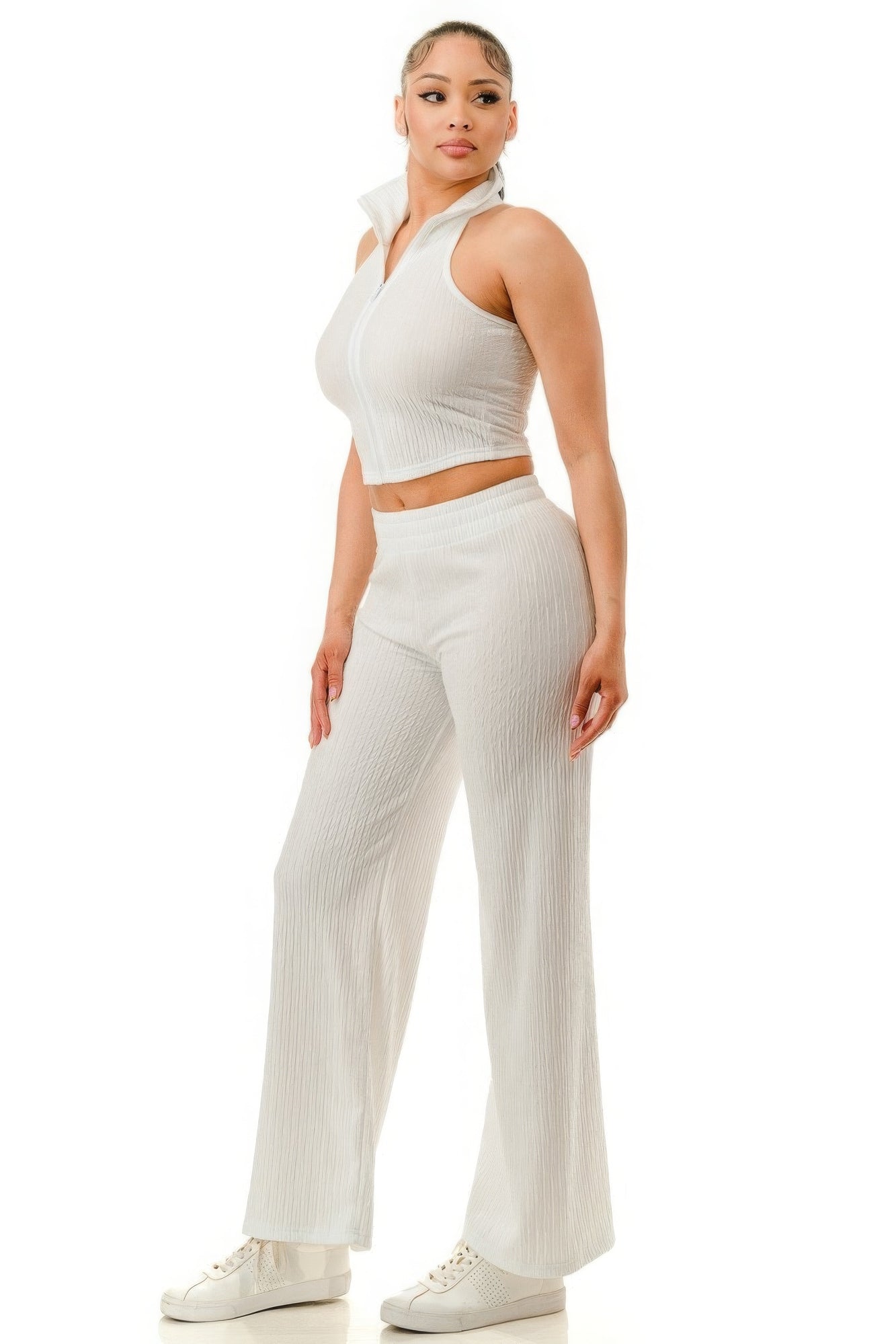 Crinkle Wide Pants Set Zipper JoySkyBoutique