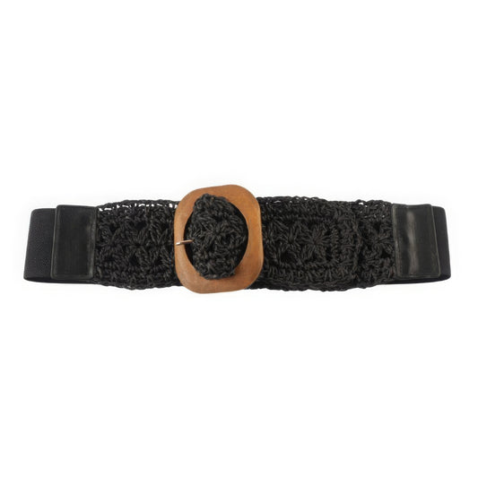 Crochet Wood Buckle Elastic Belt JoySkyBoutique