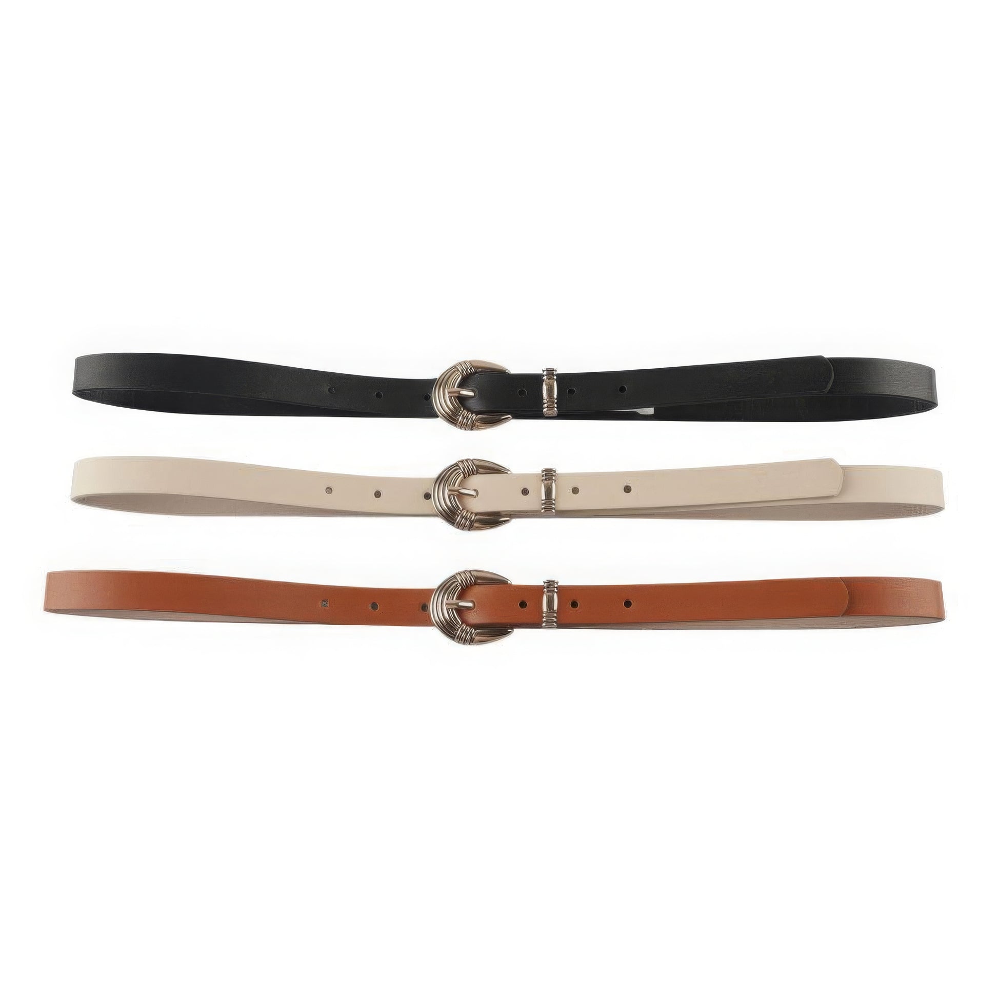 Metal U Buckle Skinny Belt 3 Pc Set JoySkyBoutique