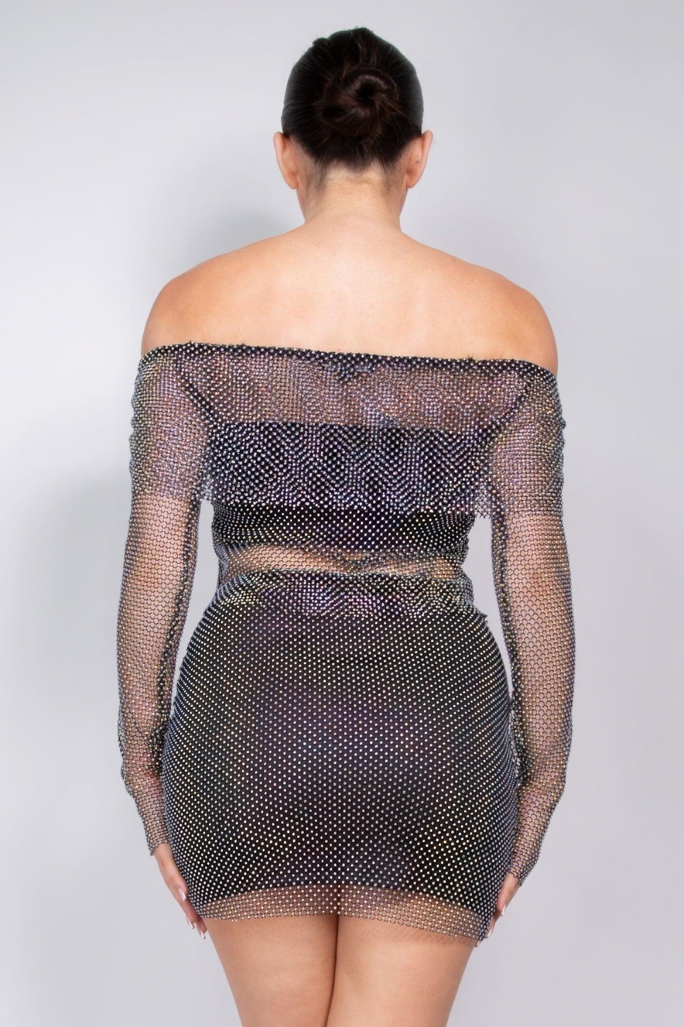 Shirred Off-shoulder Fishnet Top JoySkyBoutique