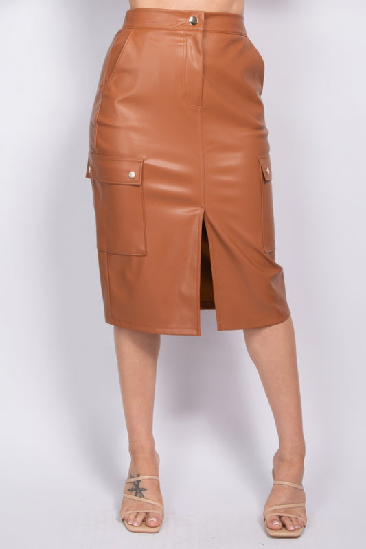 Faux Leather High-rise Cargo Skirt JoySkyBoutique