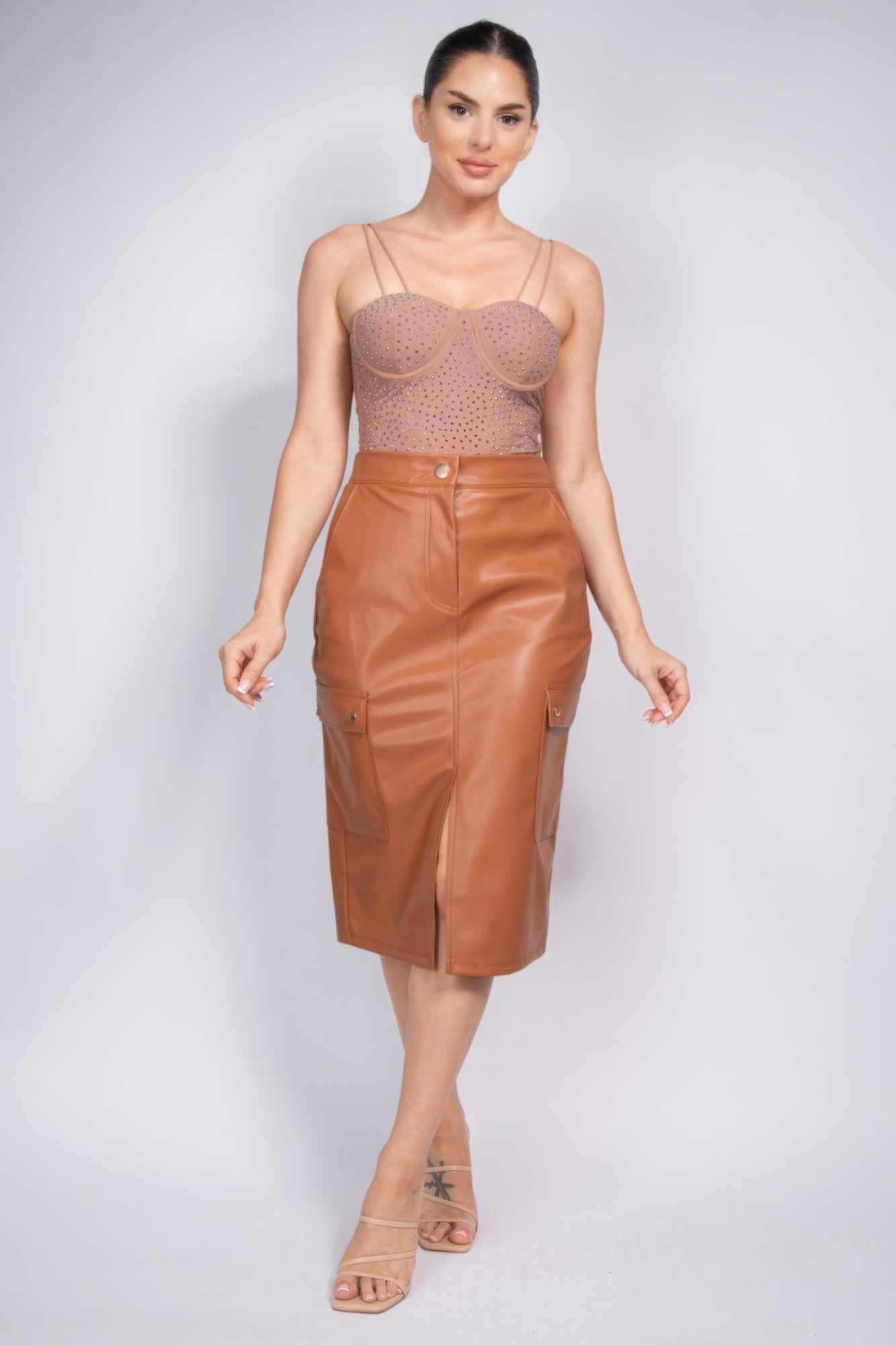 Faux Leather High-rise Cargo Skirt JoySkyBoutique