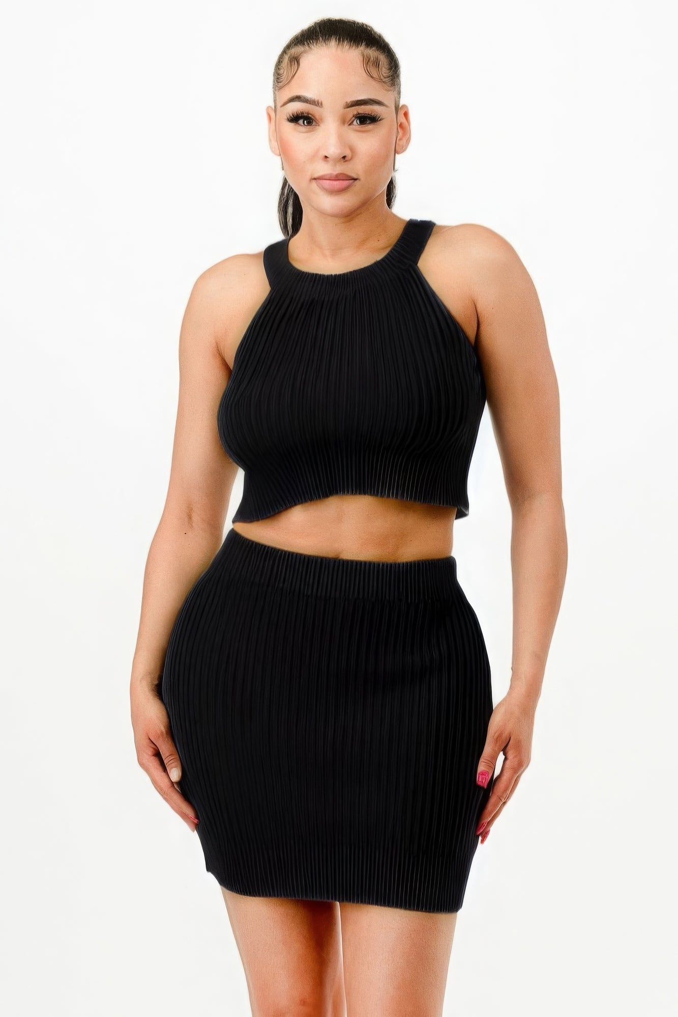 Halter Neck Tank Top And Bodycon Mini Skirt Set JoySkyBoutique