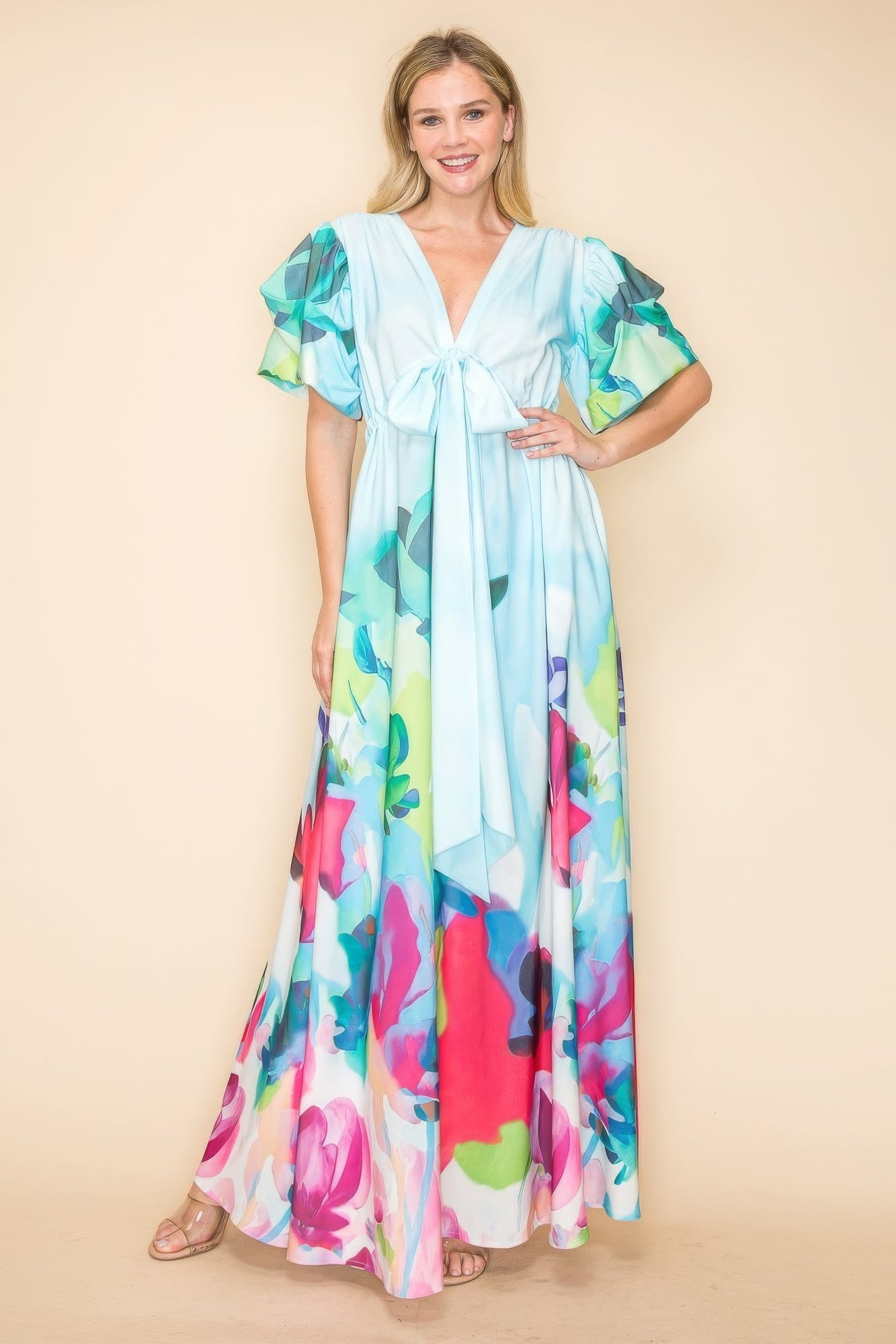 Printed V Neck Maxi Dress JoySkyBoutique