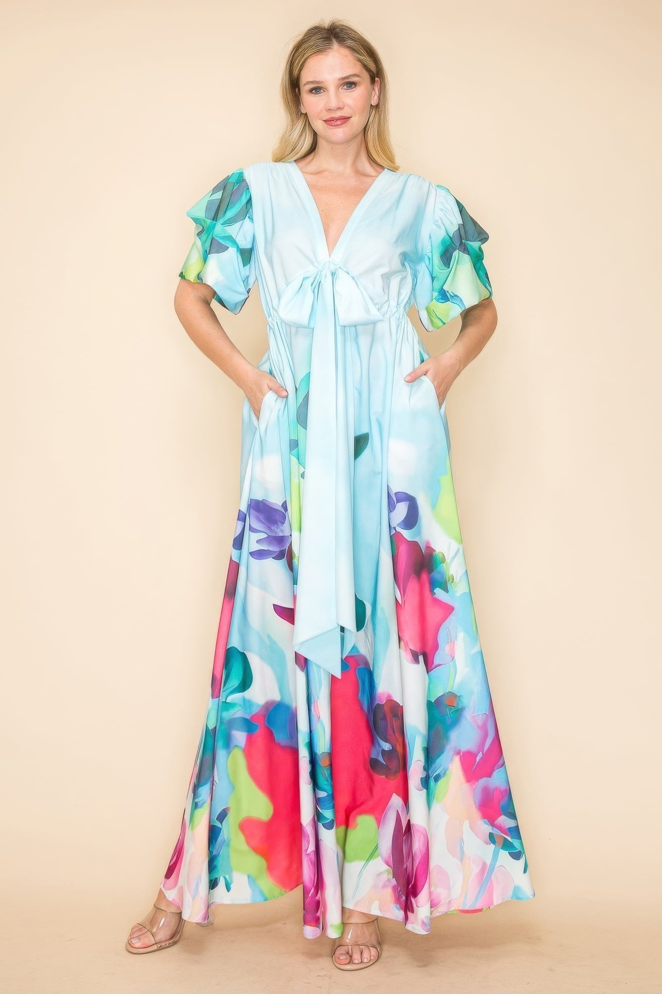 Printed V Neck Maxi Dress JoySkyBoutique