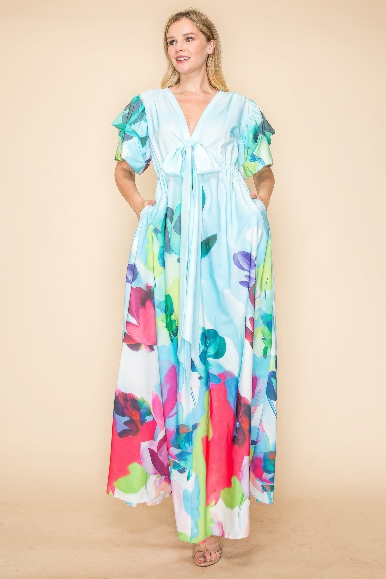 Printed V Neck Maxi Dress JoySkyBoutique