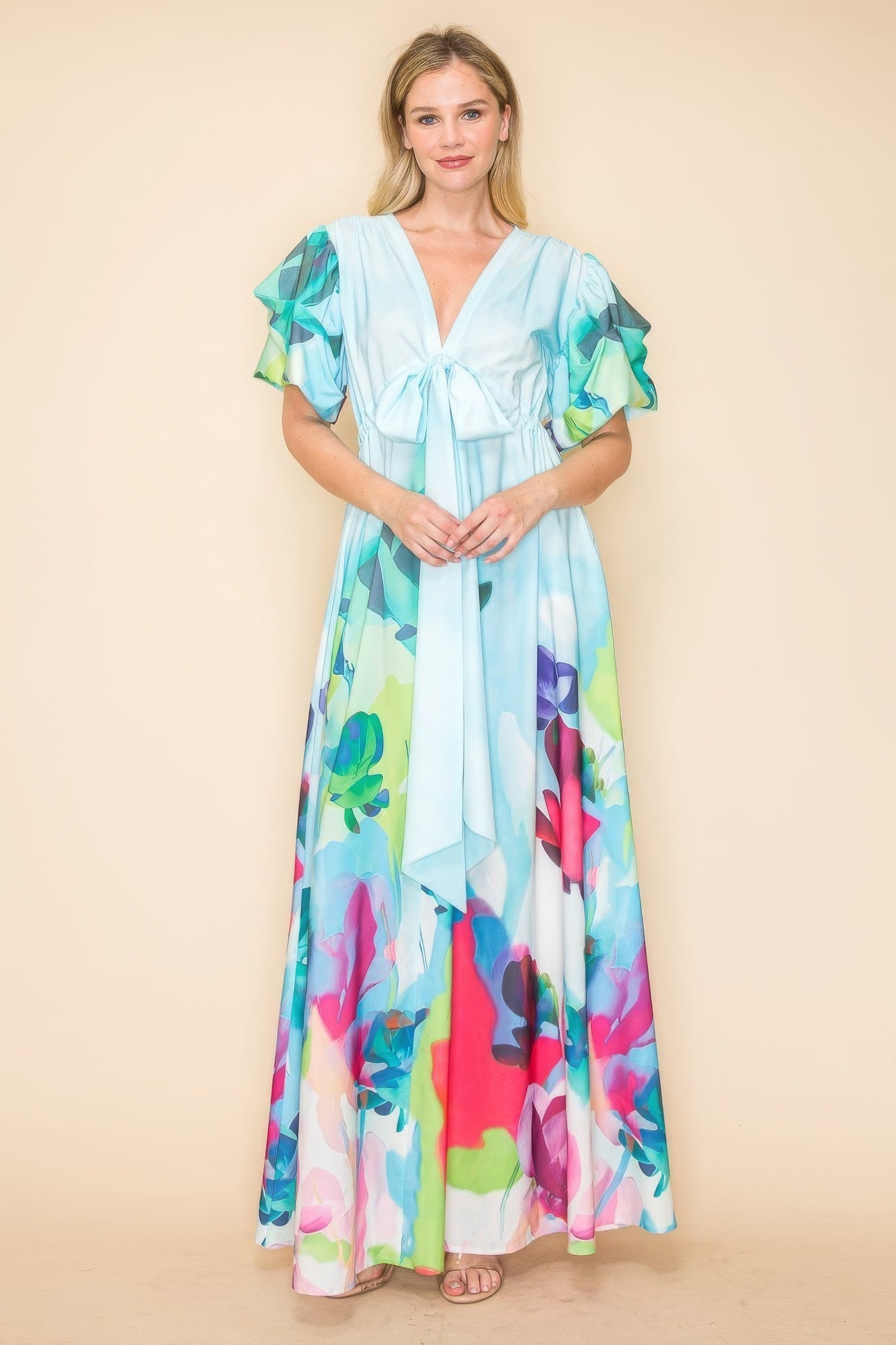 Printed V Neck Maxi Dress JoySkyBoutique