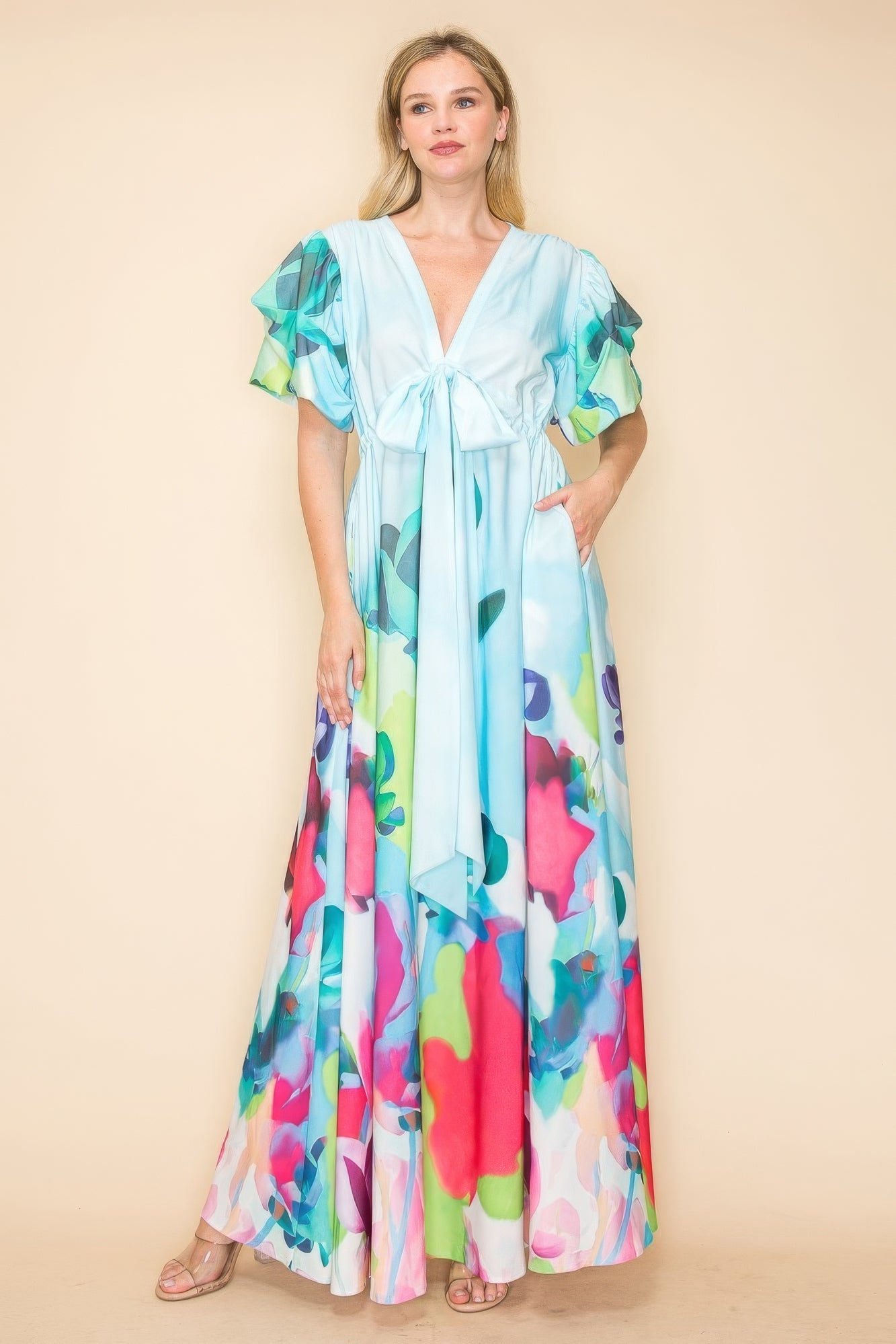 Printed V Neck Maxi Dress JoySkyBoutique