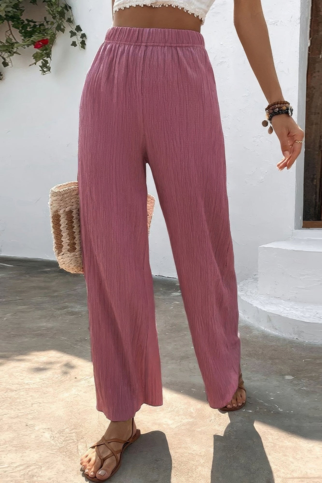 Textured Wide Leg Palazzo Pants JoySkyBoutique