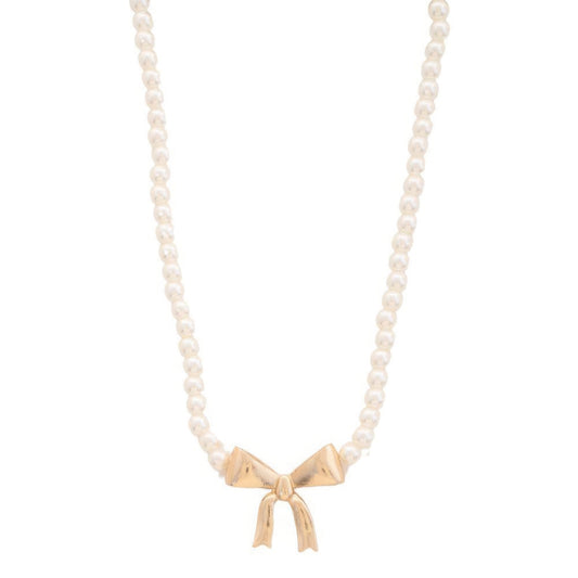 Pearl Ribbon Bow Pendant Necklace JoySkyBoutique