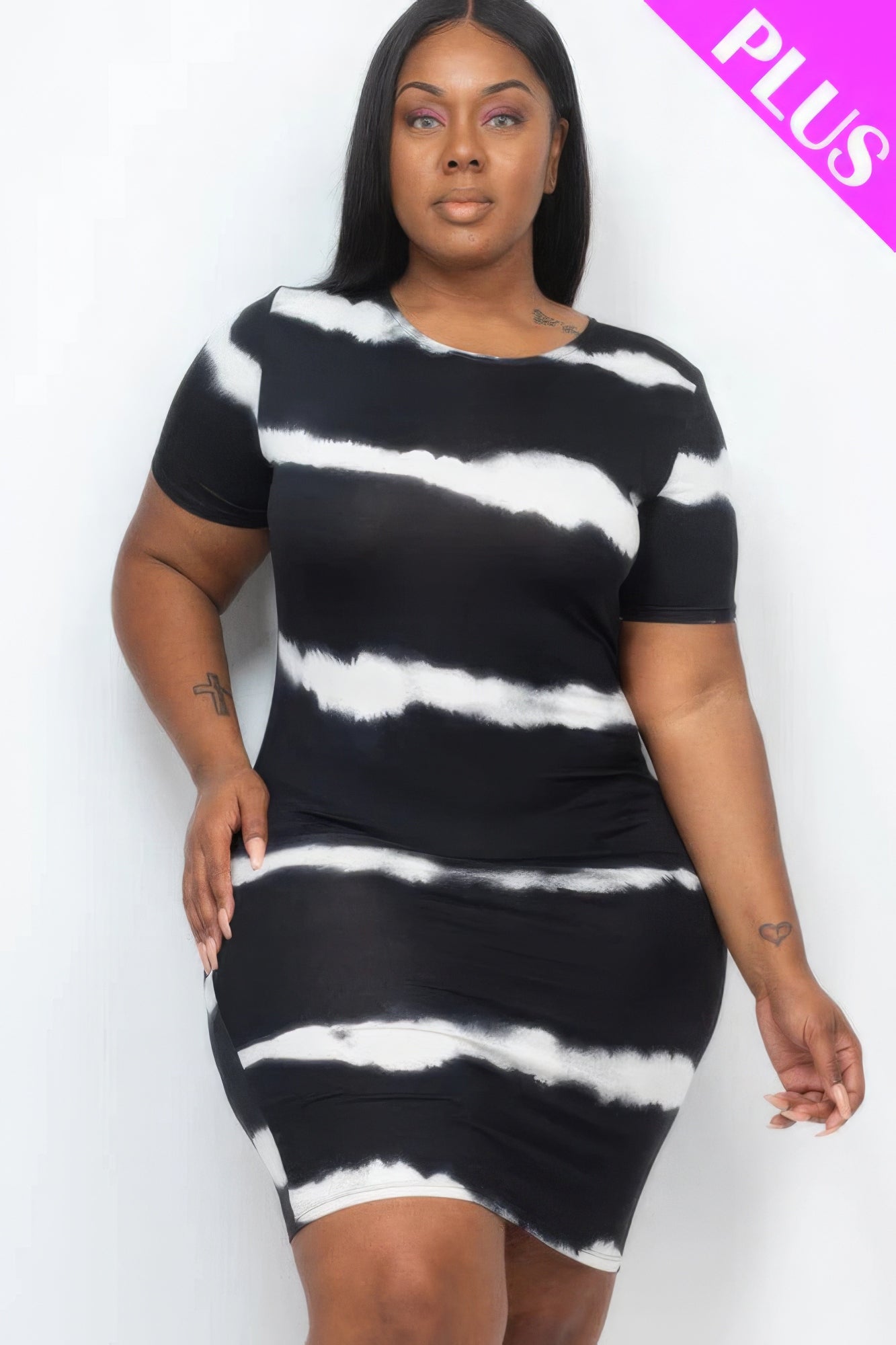 Plus Size Tie-dye Print Bodycon Dress JoySkyBoutique