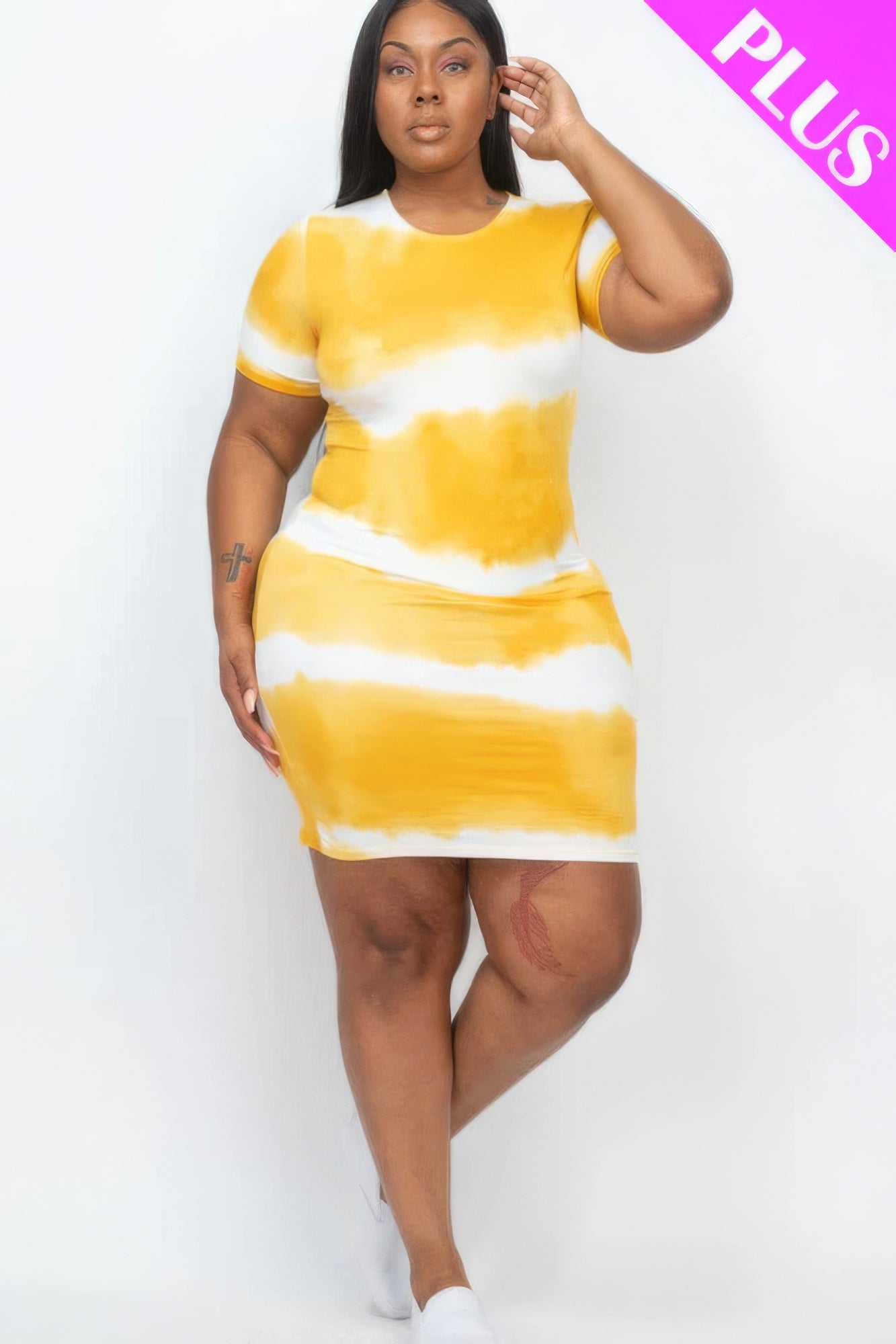 Plus Size Tie-dye Print Bodycon Dress JoySkyBoutique