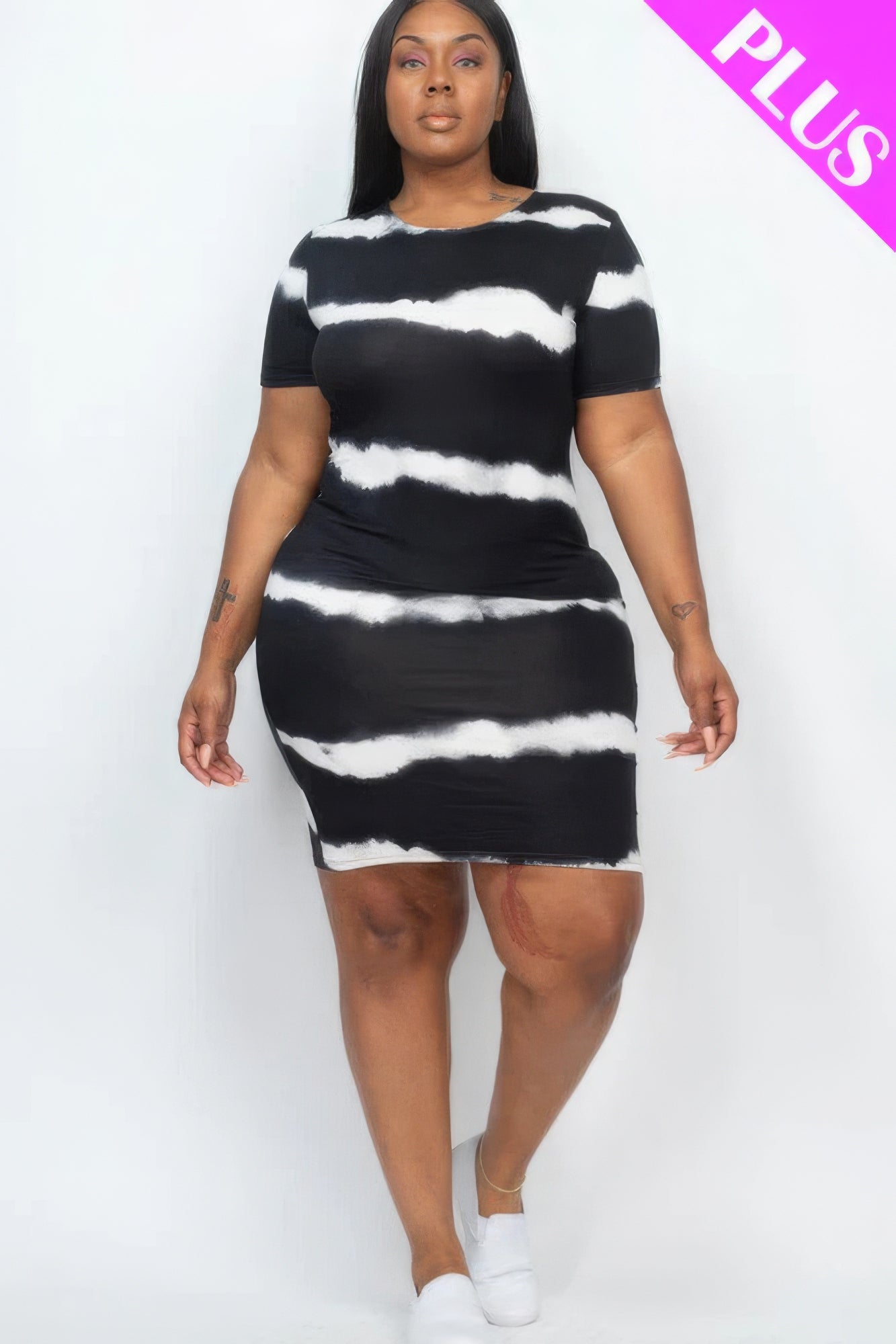 Plus Size Tie-dye Print Bodycon Dress JoySkyBoutique