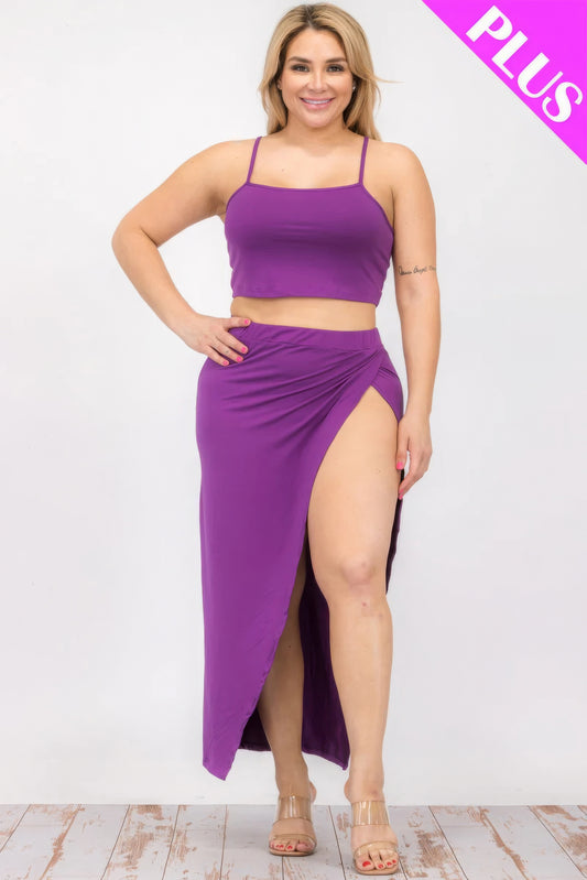 Plus Size Crop Cami & Split Thigh Maxi Skirt Set JoySkyBoutique