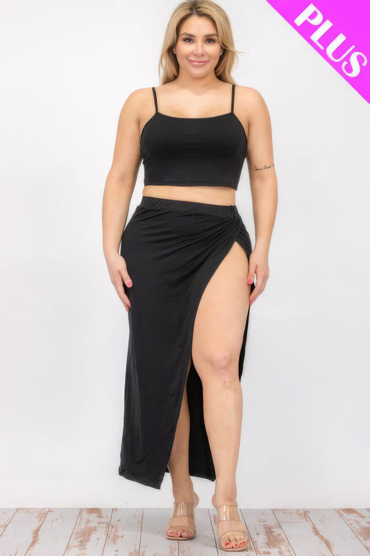 Plus Size Crop Cami & Split Thigh Maxi Skirt Set JoySkyBoutique