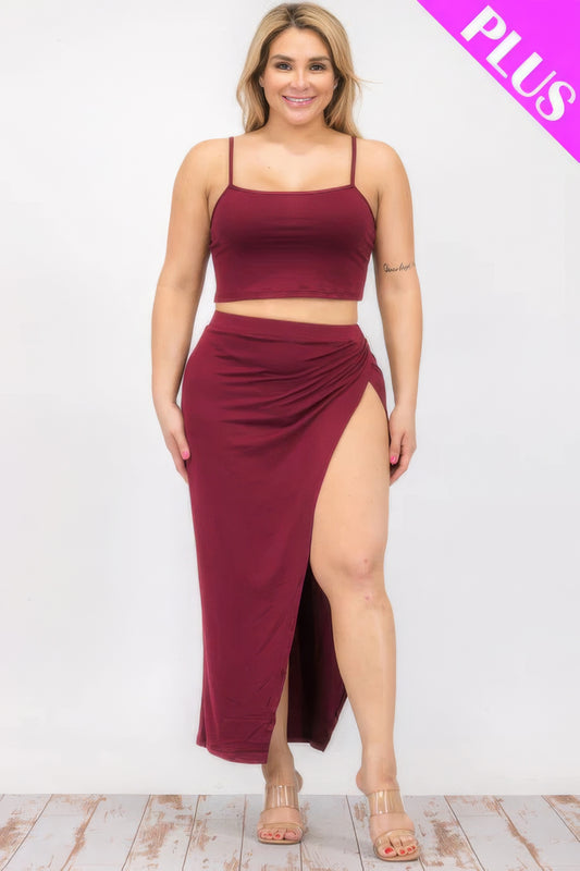 Plus Size Crop Cami & Split Thigh Maxi Skirt Set JoySkyBoutique