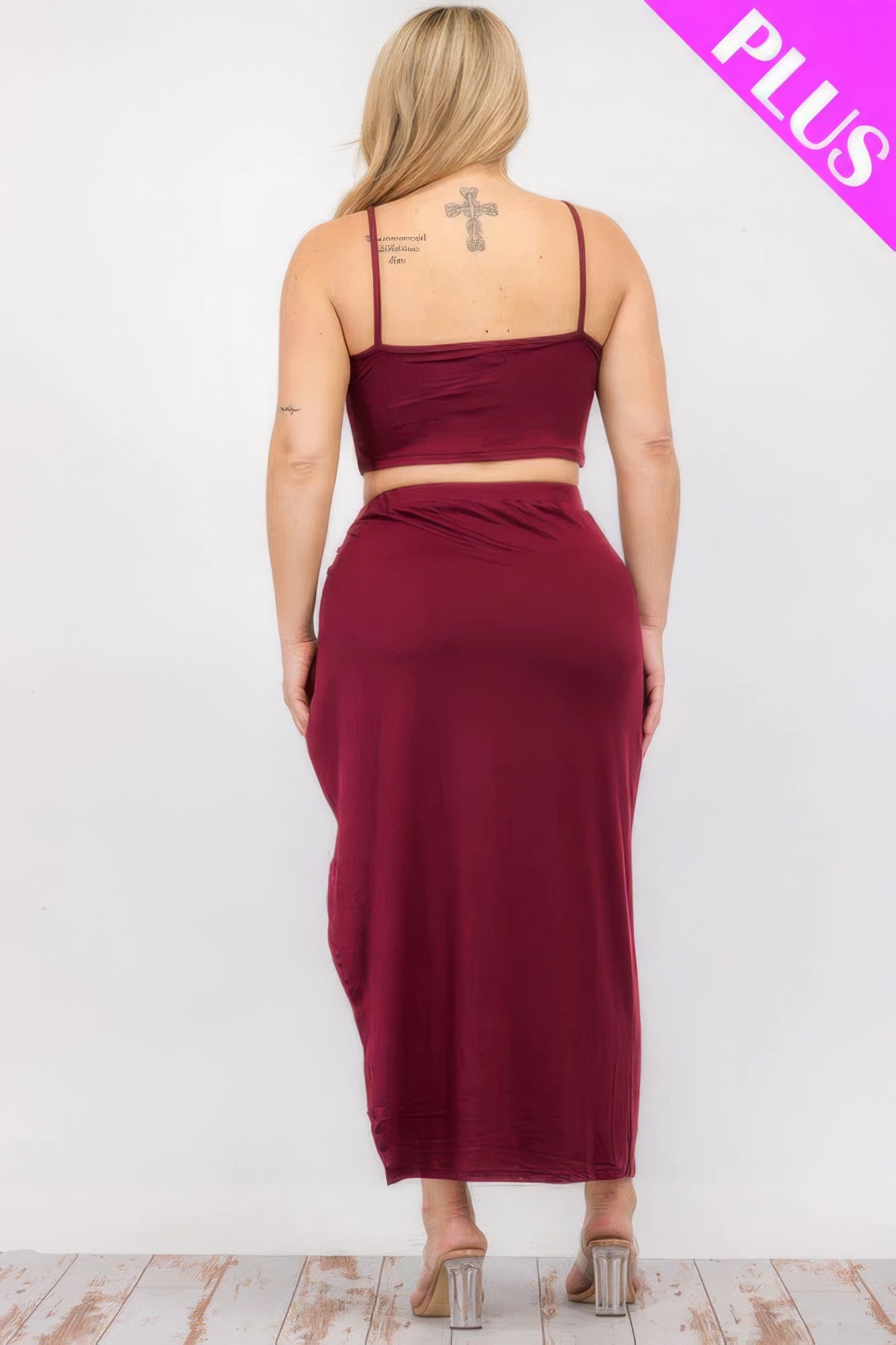 Plus Size Crop Cami & Split Thigh Maxi Skirt Set JoySkyBoutique