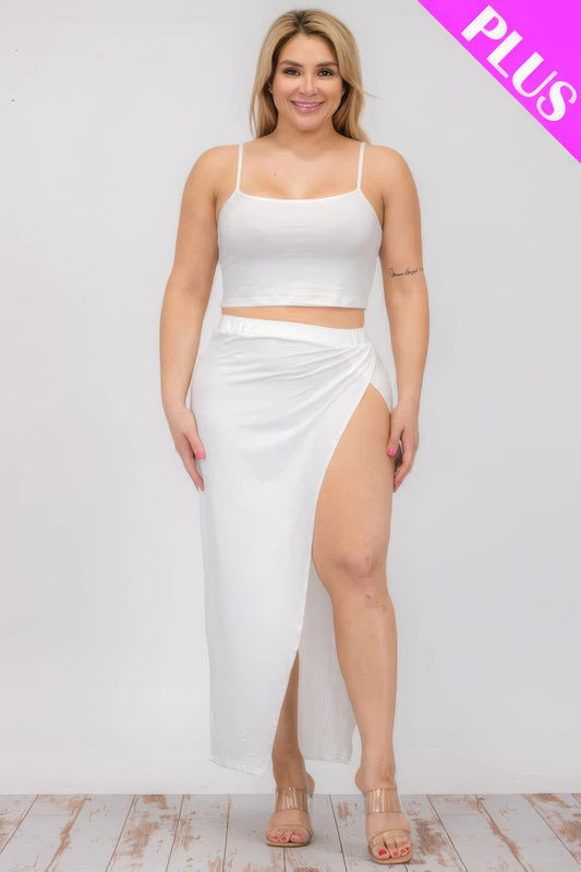 Plus Size Crop Cami & Split Thigh Maxi Skirt Set JoySkyBoutique