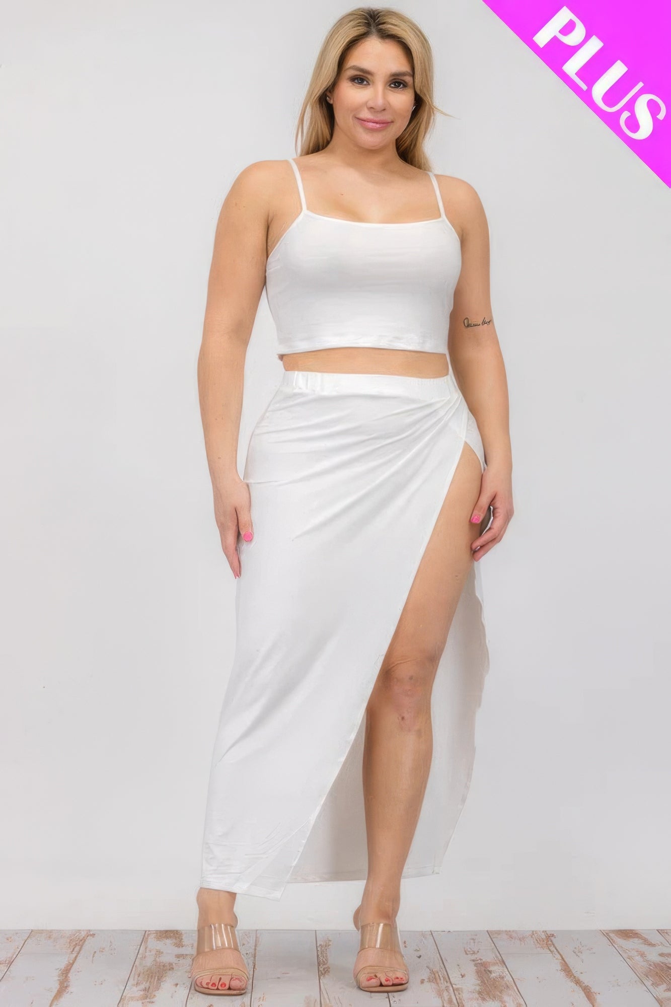 Plus Size Crop Cami & Split Thigh Maxi Skirt Set JoySkyBoutique