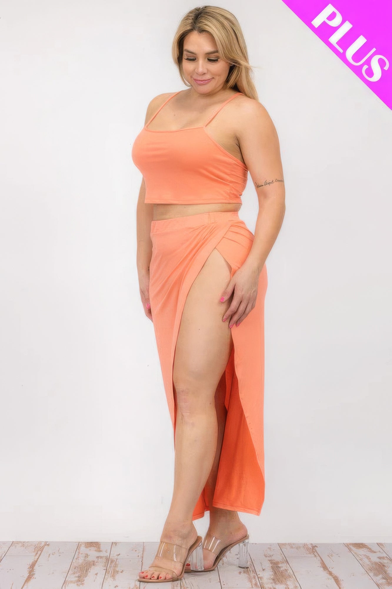 Plus Size Crop Cami & Split Thigh Maxi Skirt Set JoySkyBoutique