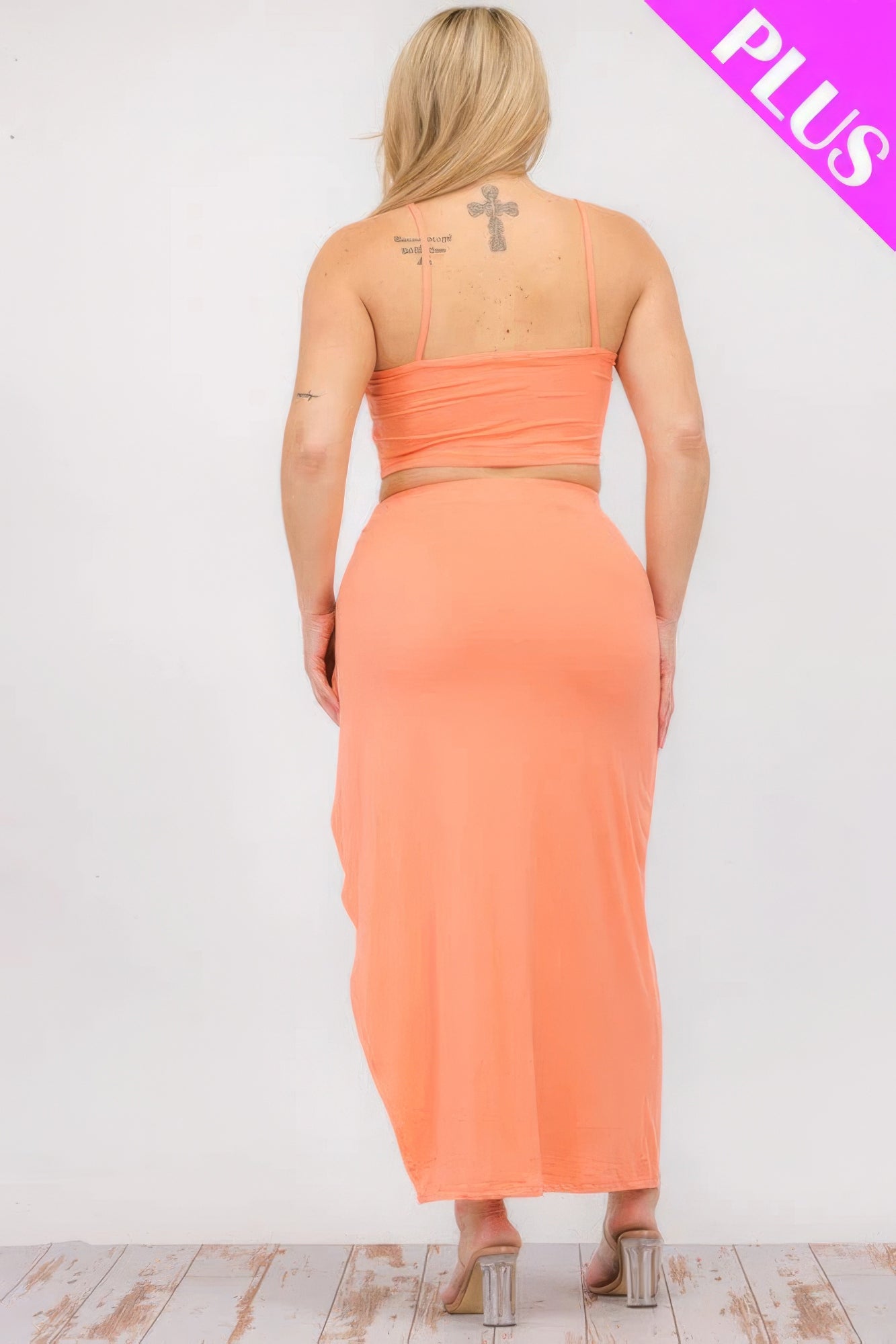 Plus Size Crop Cami & Split Thigh Maxi Skirt Set JoySkyBoutique