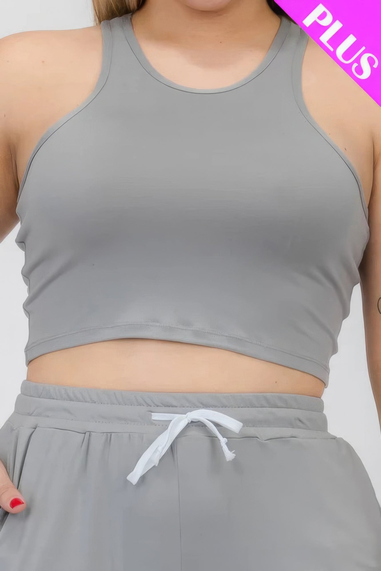 Plus Size Crop Tank Top & Ruched Pants Set JoySkyBoutique