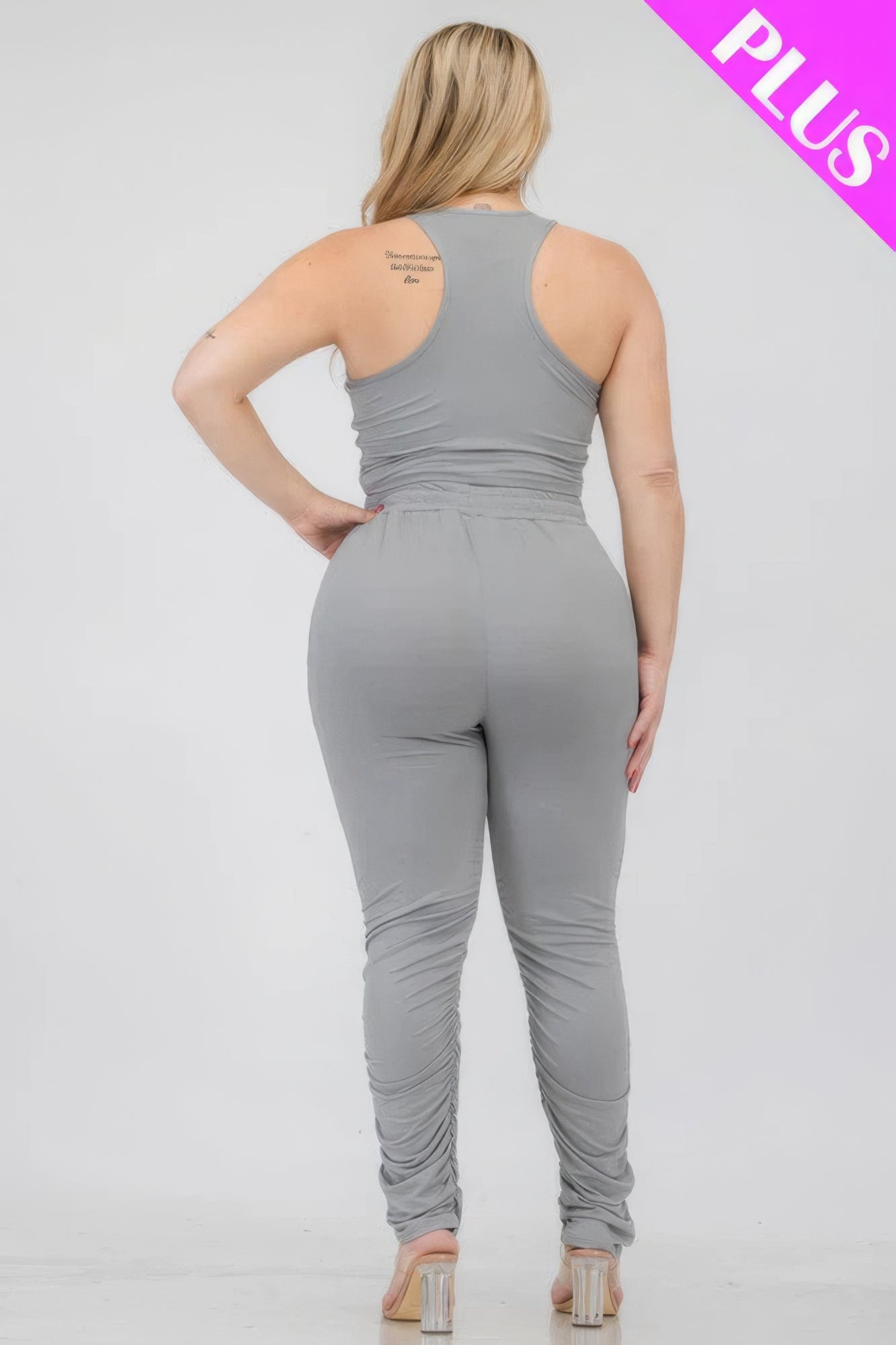Plus Size Crop Tank Top & Ruched Pants Set JoySkyBoutique
