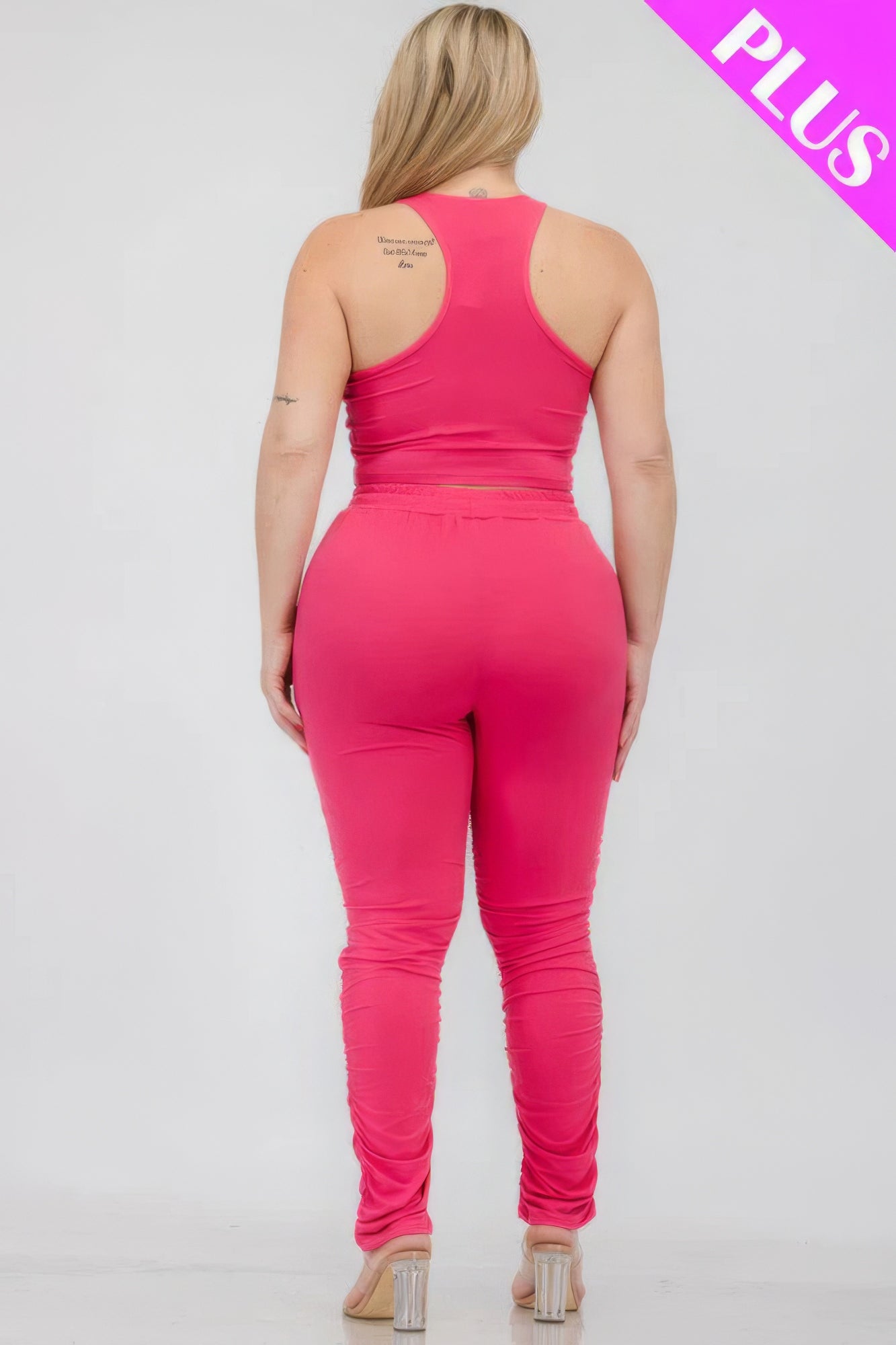 Plus Size Crop Tank Top & Ruched Pants Set JoySkyBoutique