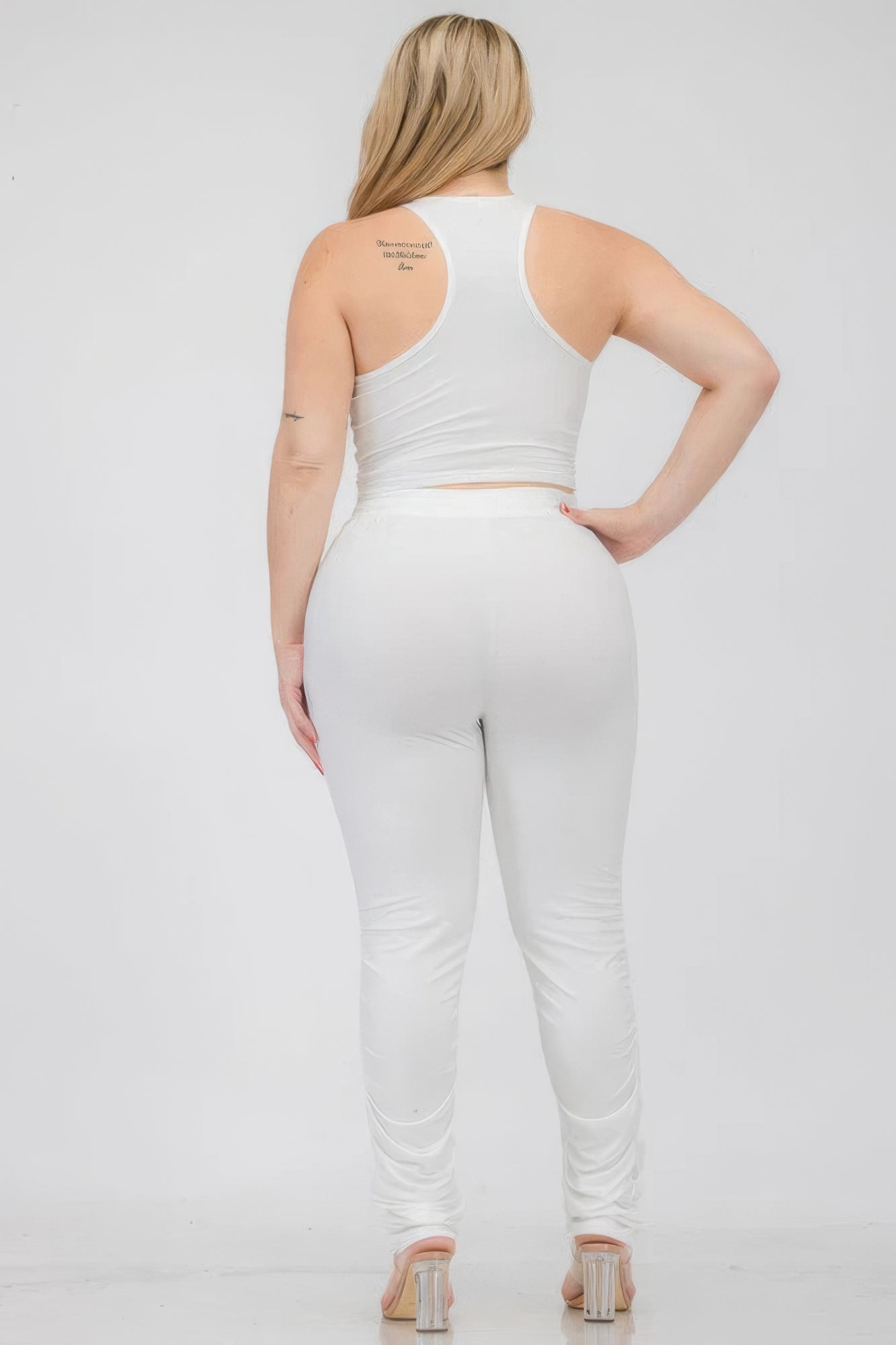 Plus Size Crop Tank Top & Ruched Pants Set JoySkyBoutique