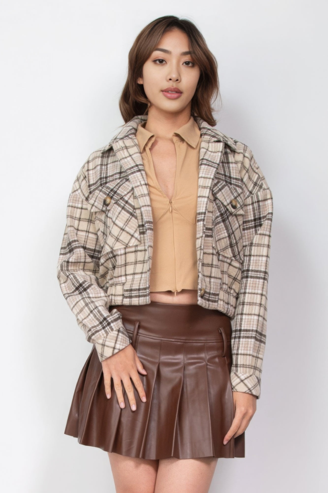 Plaid Button-down Crop Jacket JoySkyBoutique