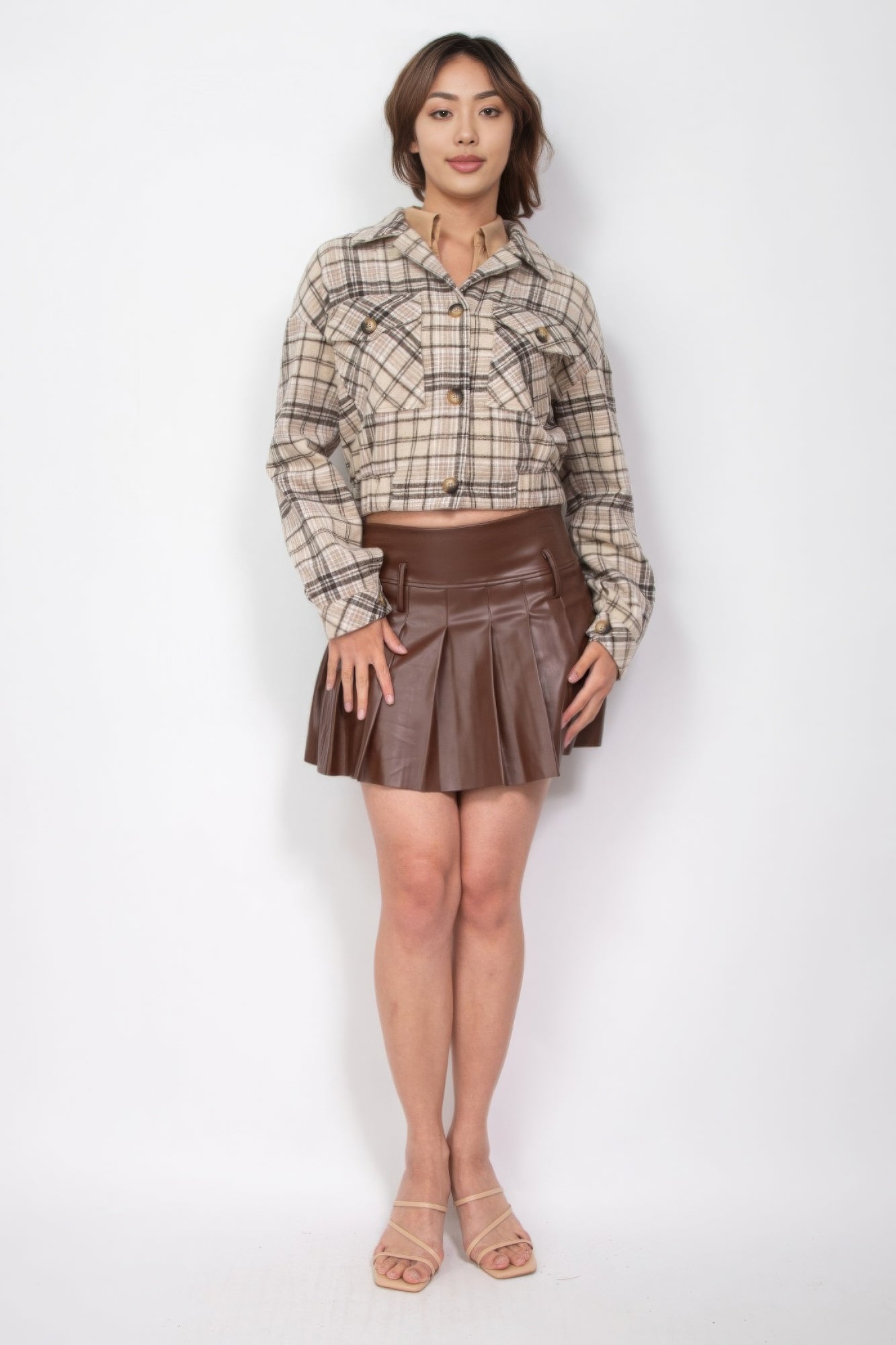 Plaid Button-down Crop Jacket JoySkyBoutique