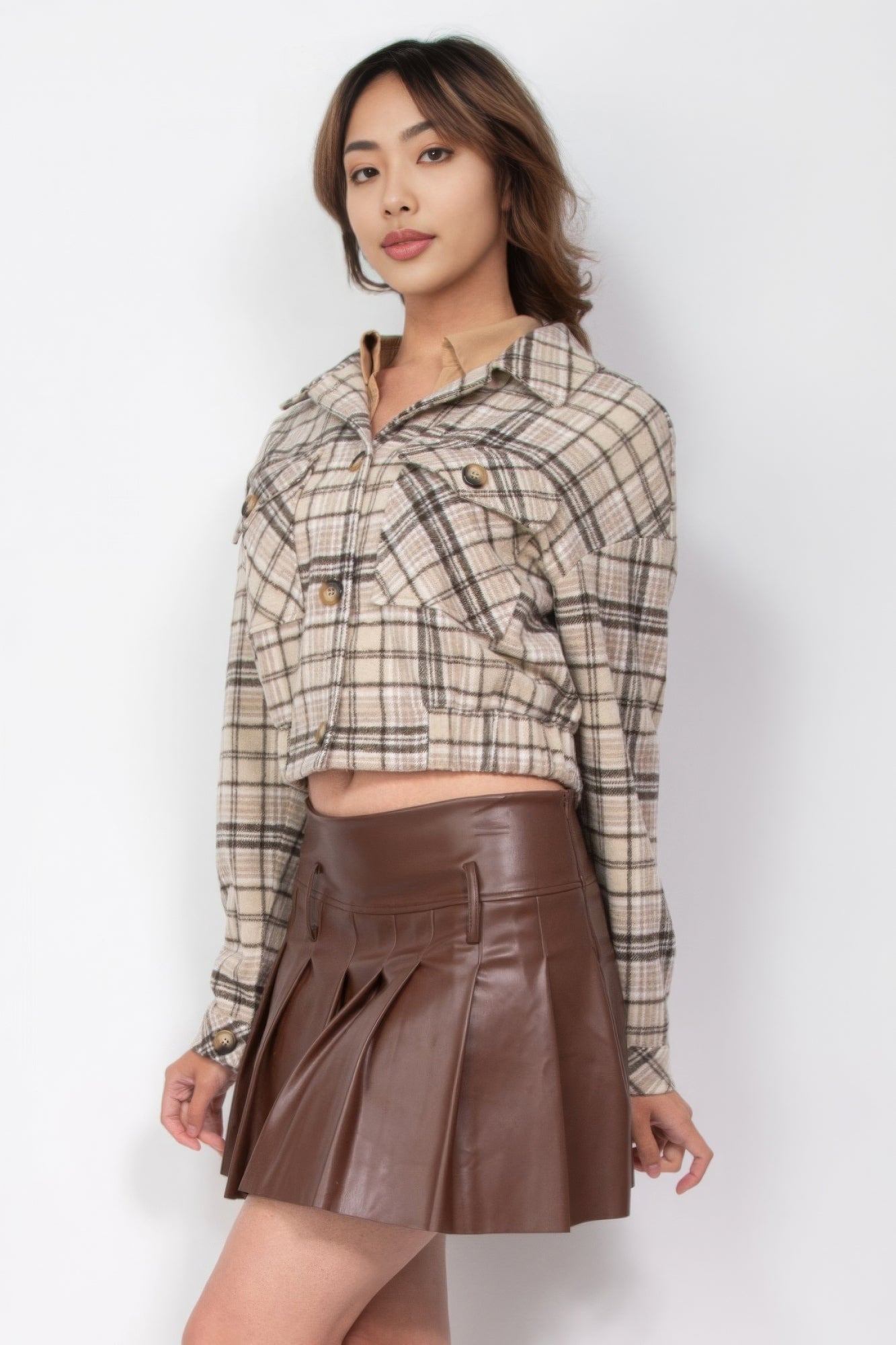 Plaid Button-down Crop Jacket JoySkyBoutique