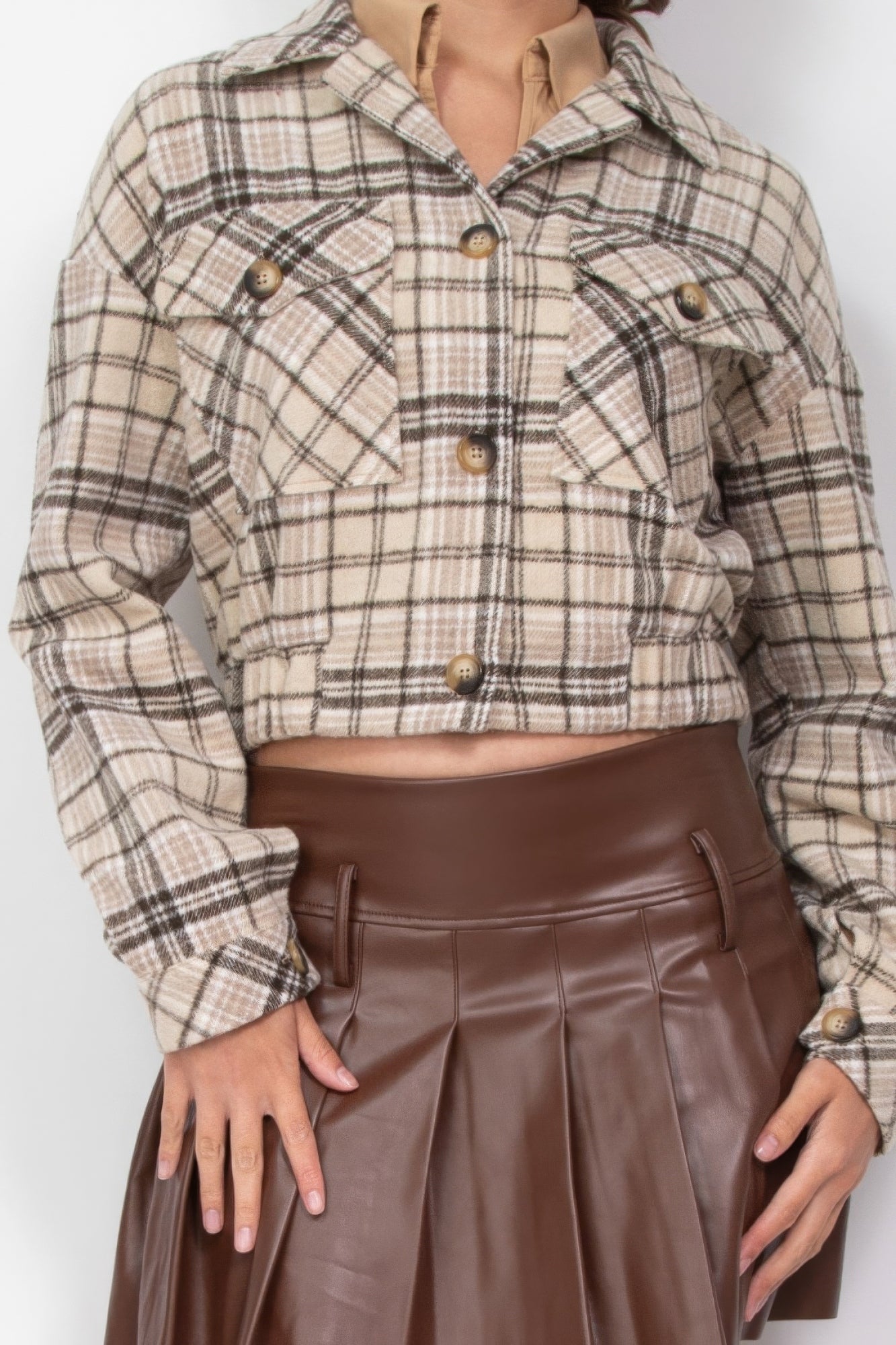 Plaid Button-down Crop Jacket JoySkyBoutique