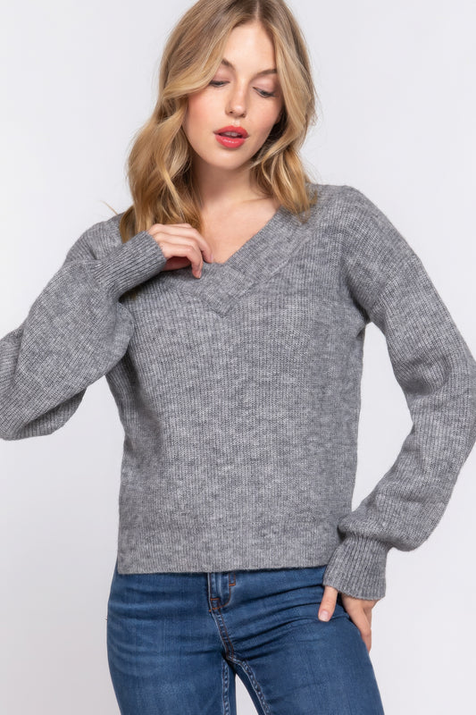 Long Slv Double V-neck Sweater JoySkyBoutique