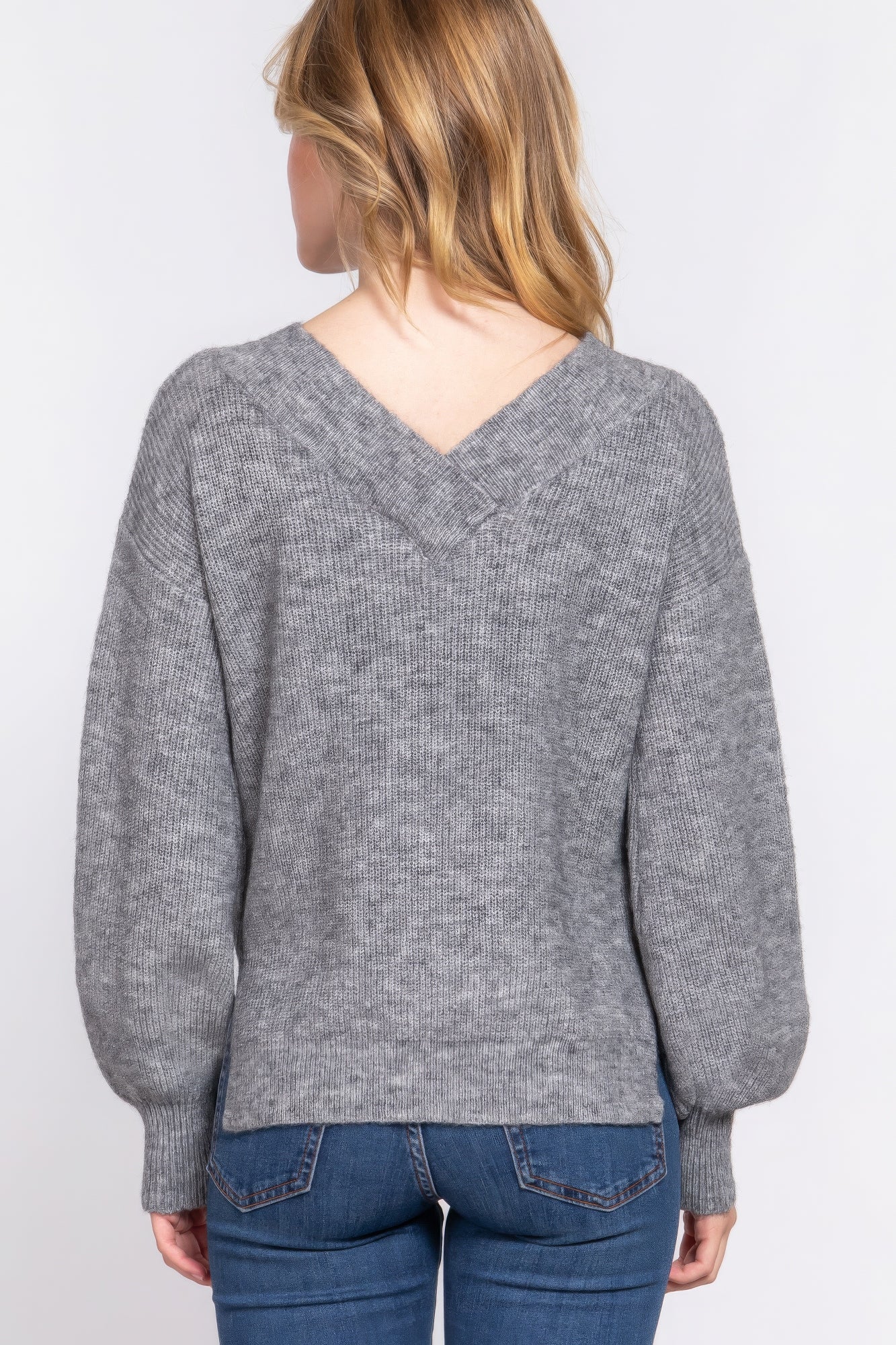 Long Slv Double V-neck Sweater JoySkyBoutique