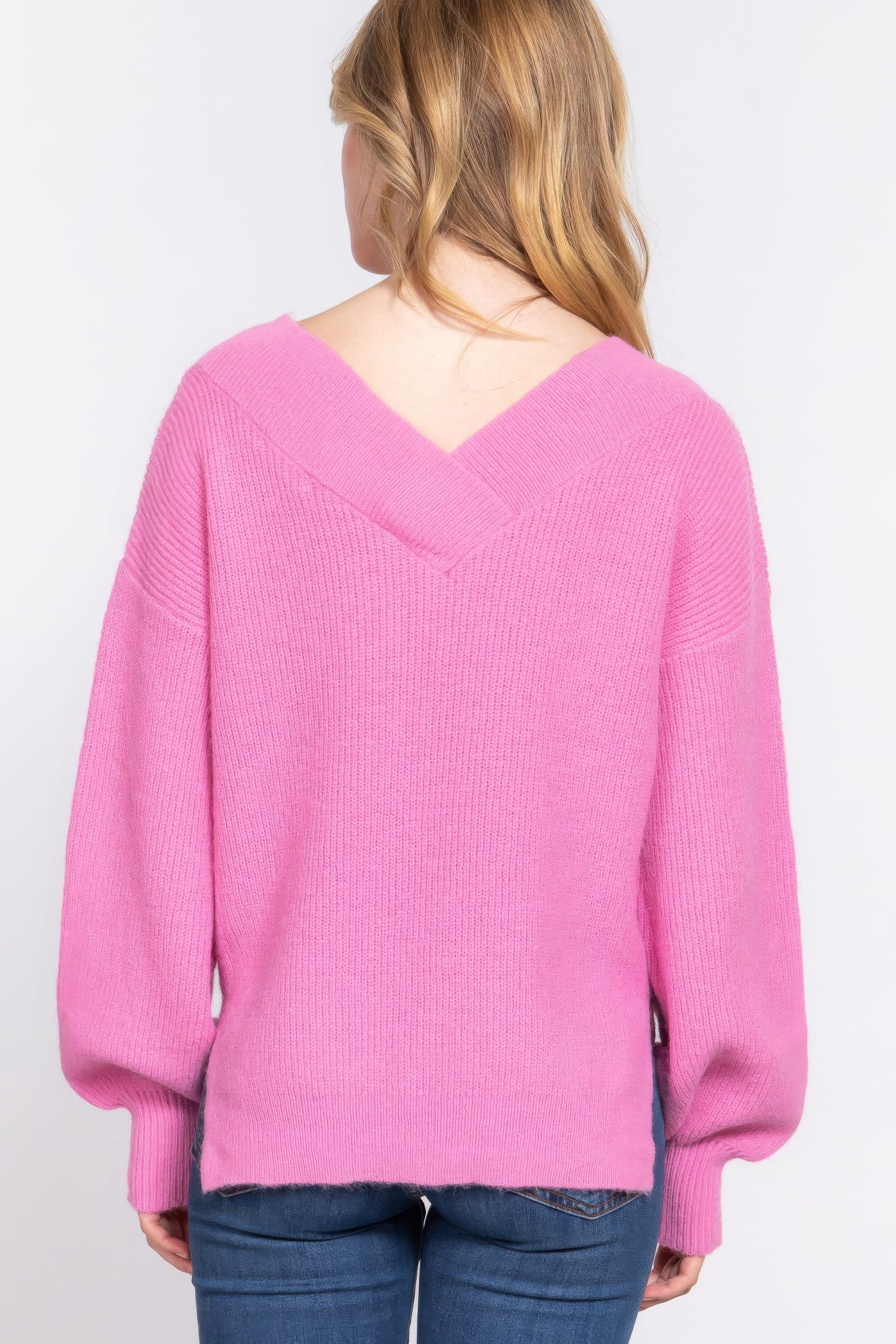 Long Slv Double V-neck Sweater JoySkyBoutique