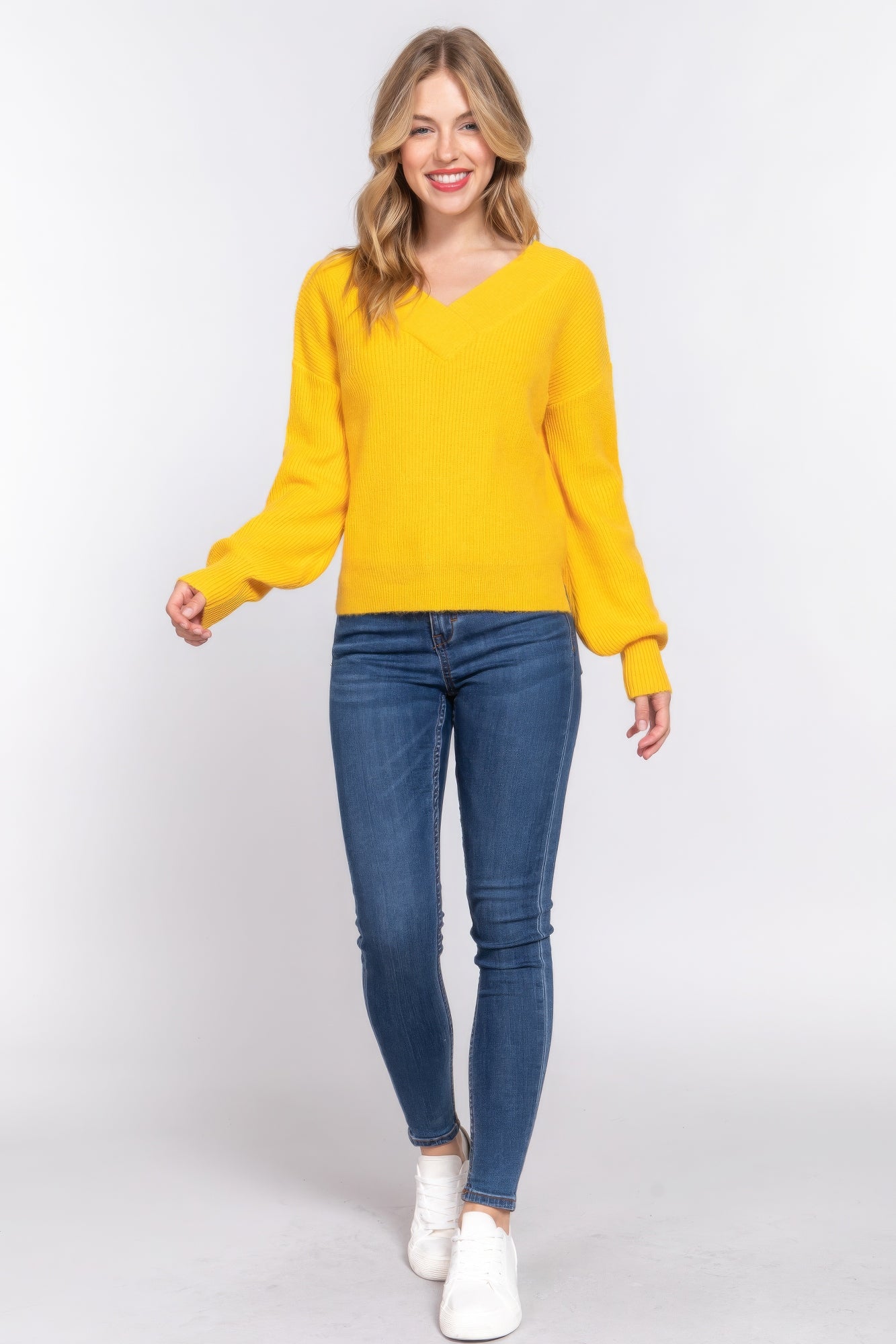 Long Slv Double V-neck Sweater JoySkyBoutique