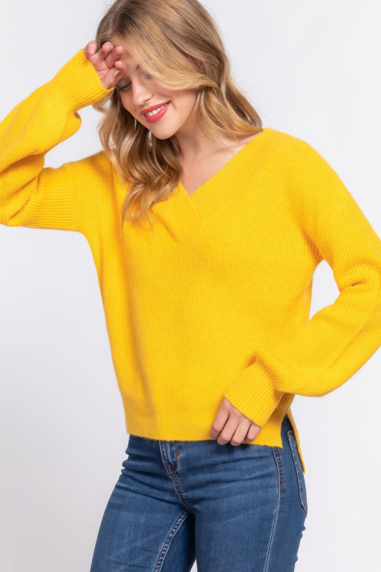 Long Slv Double V-neck Sweater JoySkyBoutique