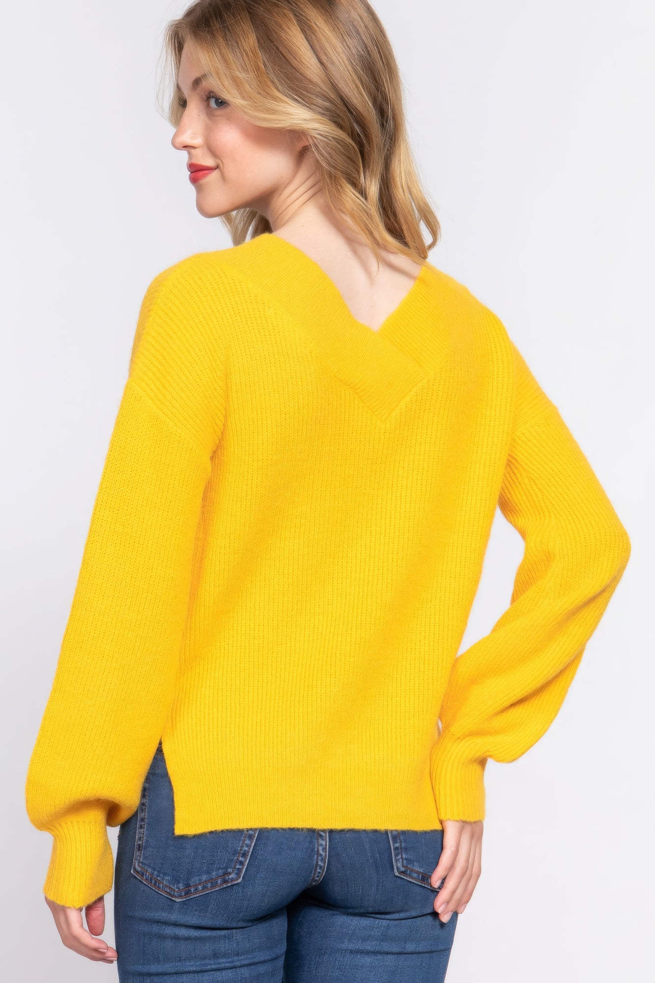 Long Slv Double V-neck Sweater JoySkyBoutique