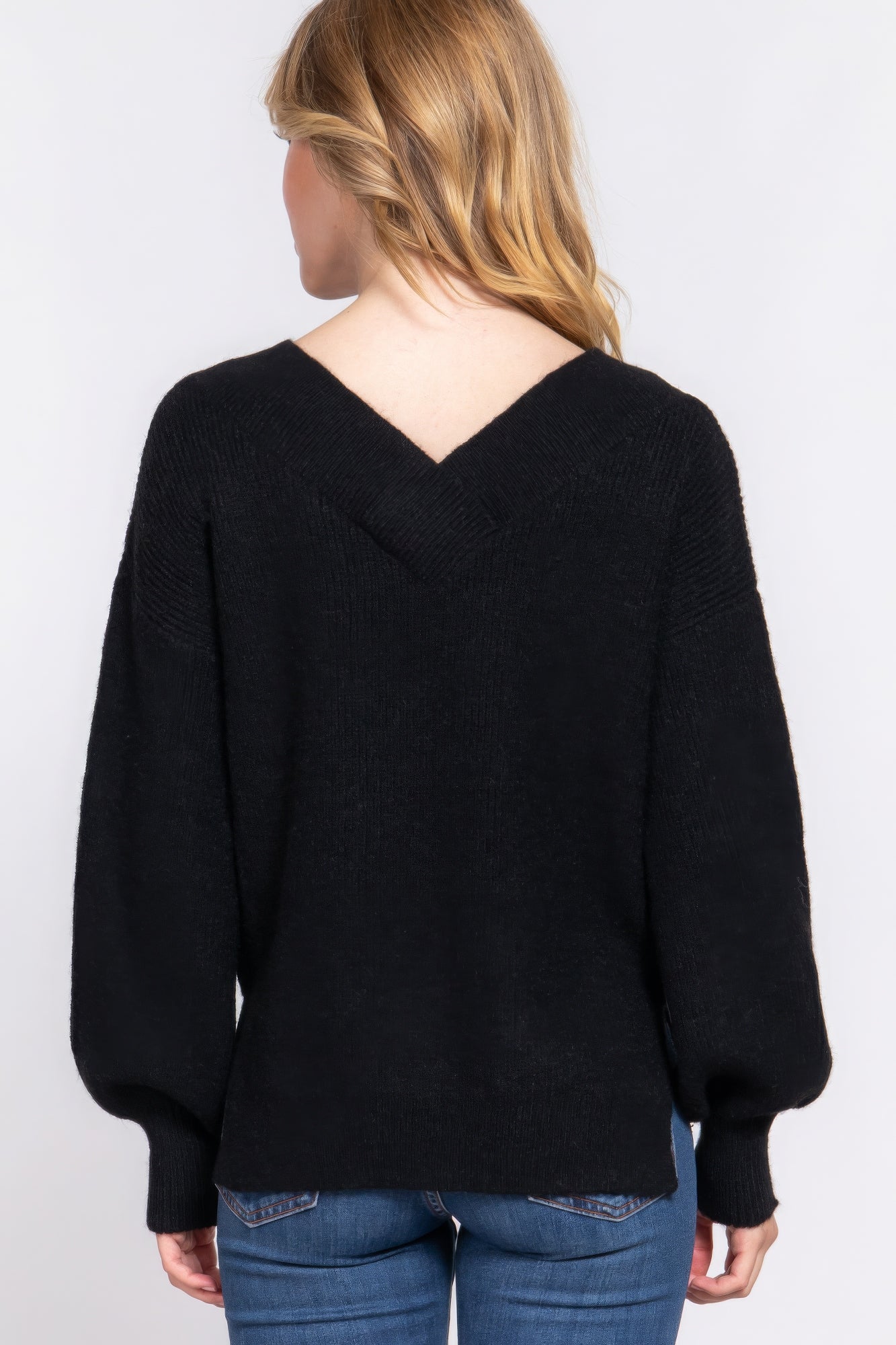 Long Slv Double V-neck Sweater JoySkyBoutique